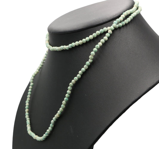 Vintage Inspired Women's Long Natural Speckled Mint Green 4mm Round Stone 18" Necklace Boho Accent Necklace Fun 2022 Gift - Monkeysmojo