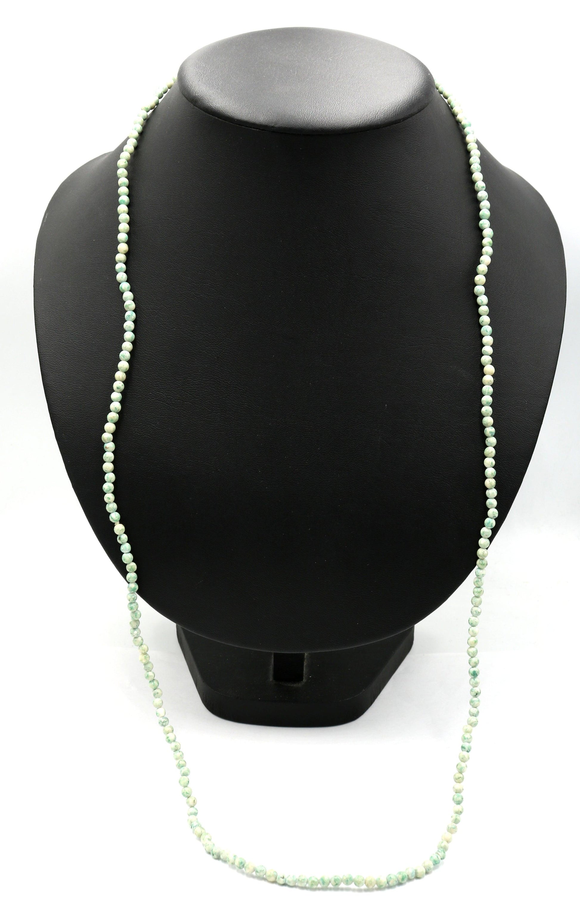 Vintage Inspired Women's Long Natural Speckled Mint Green 4mm Round Stone 18" Necklace Boho Accent Necklace Fun 2022 Gift - Monkeysmojo