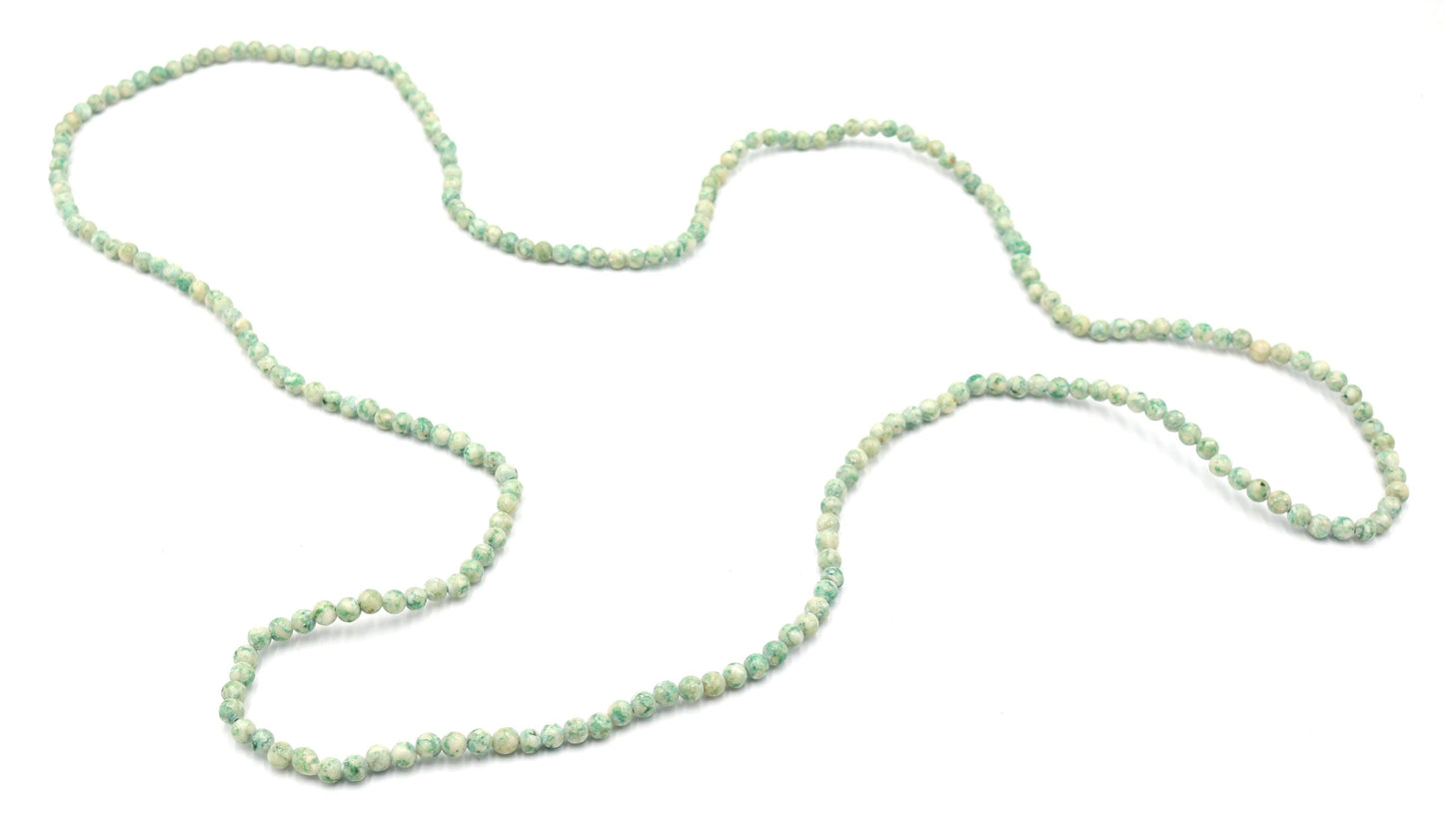 Vintage Inspired Women's Long Natural Speckled Mint Green 4mm Round Stone 18" Necklace Boho Accent Necklace Fun 2022 Gift - Monkeysmojo