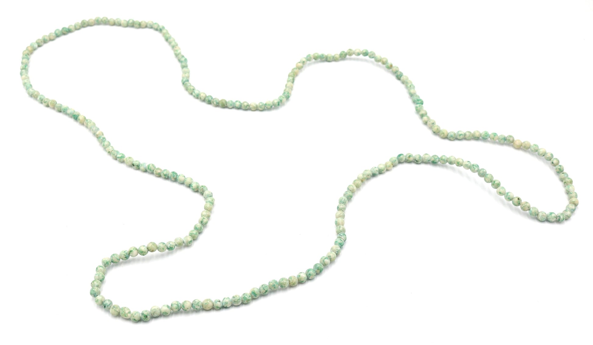 Vintage Inspired Women's Long Natural Speckled Mint Green 4mm Round Stone 18" Necklace Boho Accent Necklace Fun 2022 Gift - Monkeysmojo