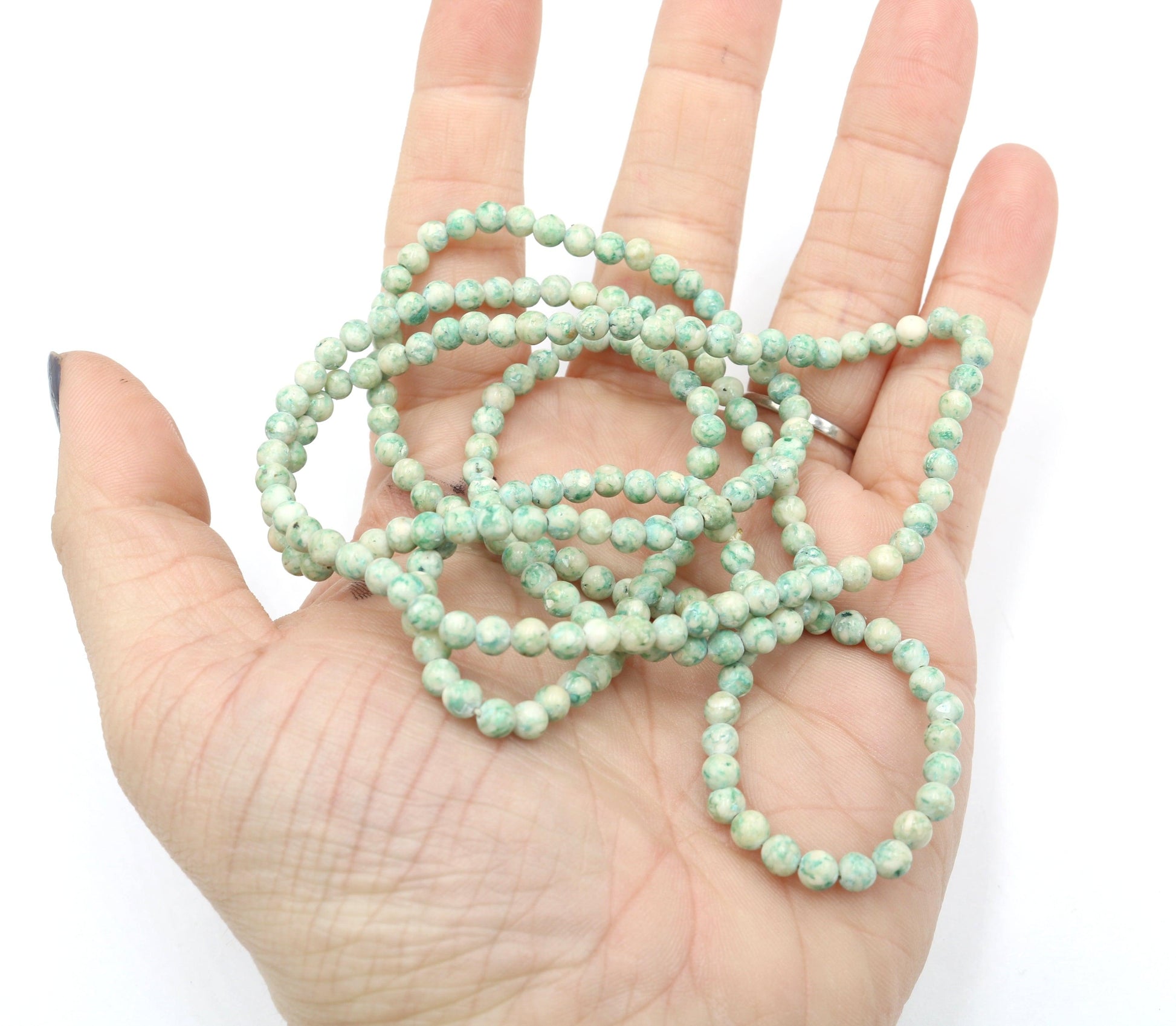 Vintage Inspired Women's Long Natural Speckled Mint Green 4mm Round Stone 18" Necklace Boho Accent Necklace Fun 2022 Gift - Monkeysmojo