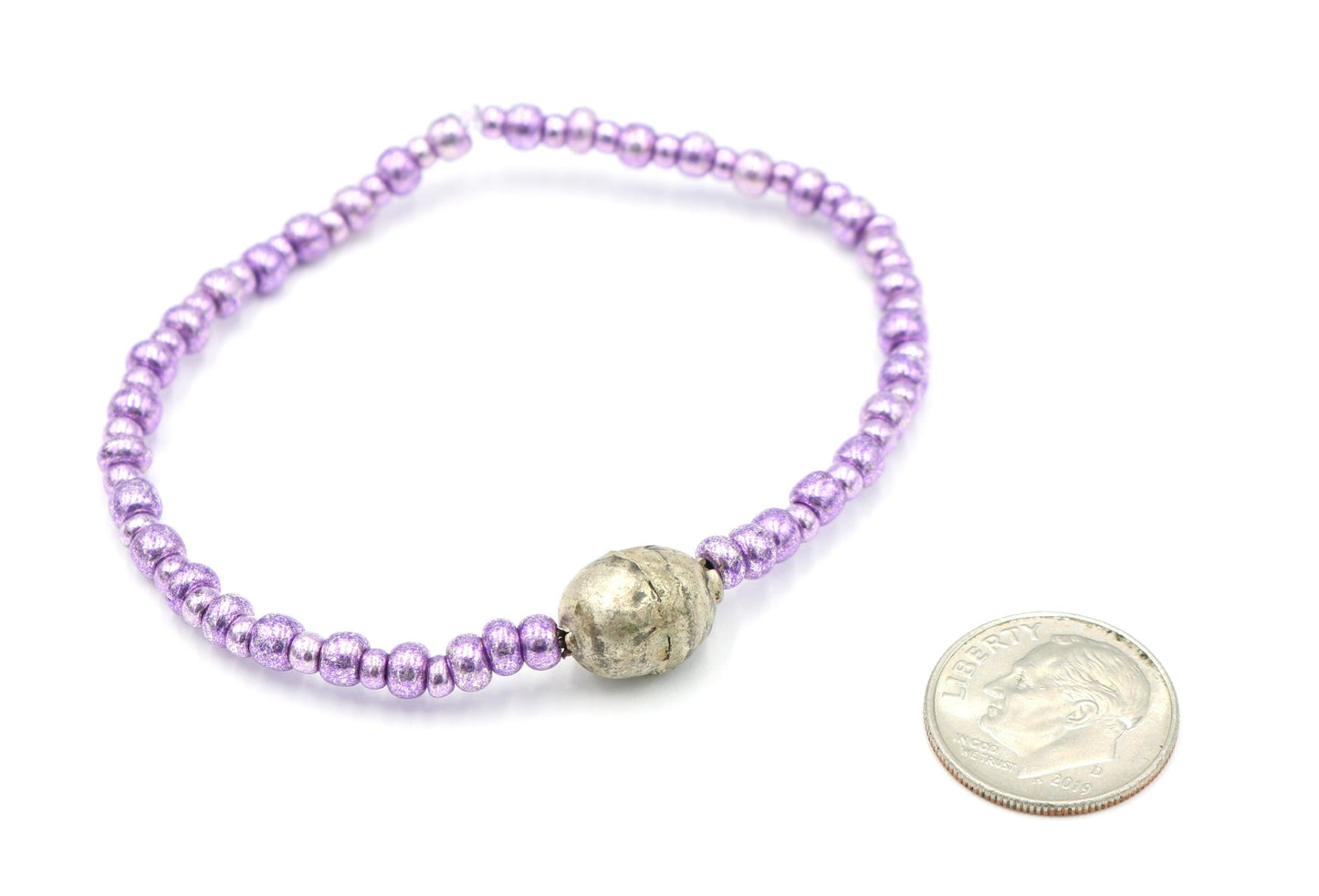 Women's Boho Purple Mercury Glass Inspired Glass Seed Beads and Silver Toned India Inspired Beads Stretch Bracelet 2022 Unique - Monkeysmojo
