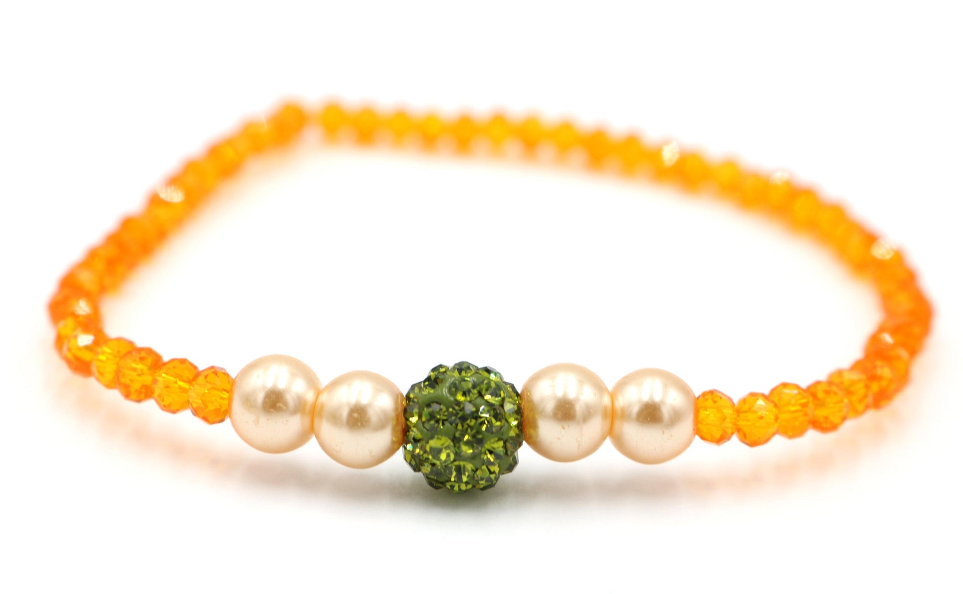 Sun Flower Delight Sparkle ME Faceted Orange Glass Beads with CZ Crystal Green Ball Bead Fun Boho Stretch Stack Bracelet Women’s Gift 2022 - Monkeysmojo