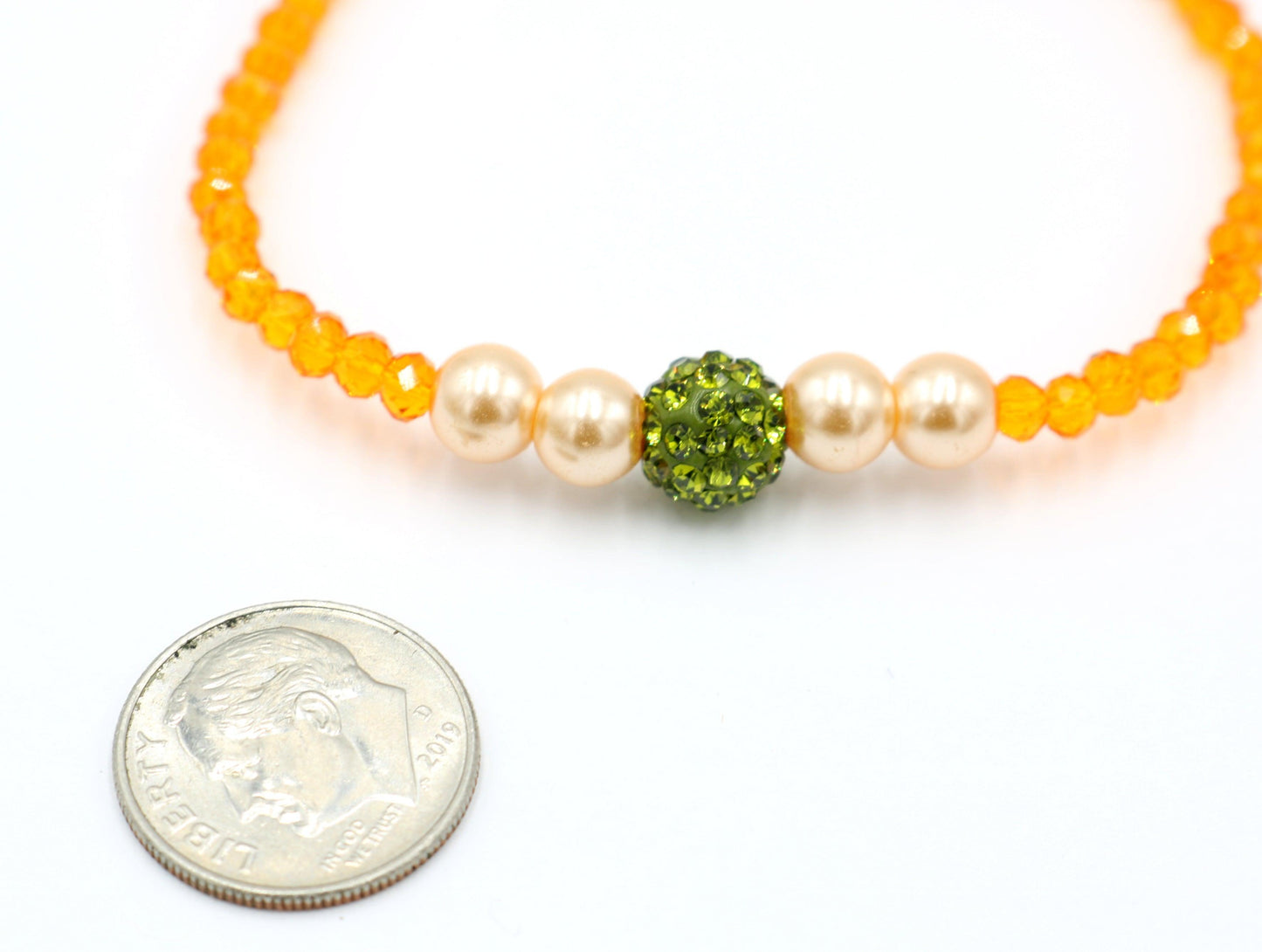 Sun Flower Delight Sparkle ME Faceted Orange Glass Beads with CZ Crystal Green Ball Bead Fun Boho Stretch Stack Bracelet Women’s Gift 2022 - Monkeysmojo