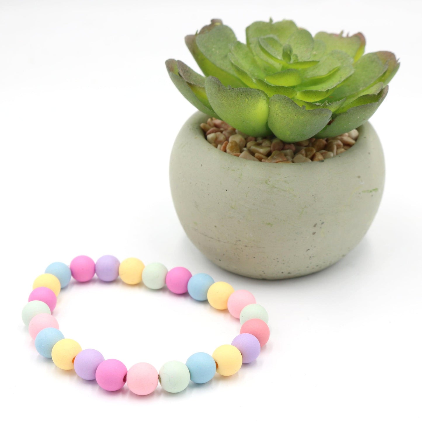 Mixed Matte Easter Spring Pastels Mixed Acrylic Round 8mm Beads Women's Stretch Bracelet Pink Purple Fun - Monkeysmojo