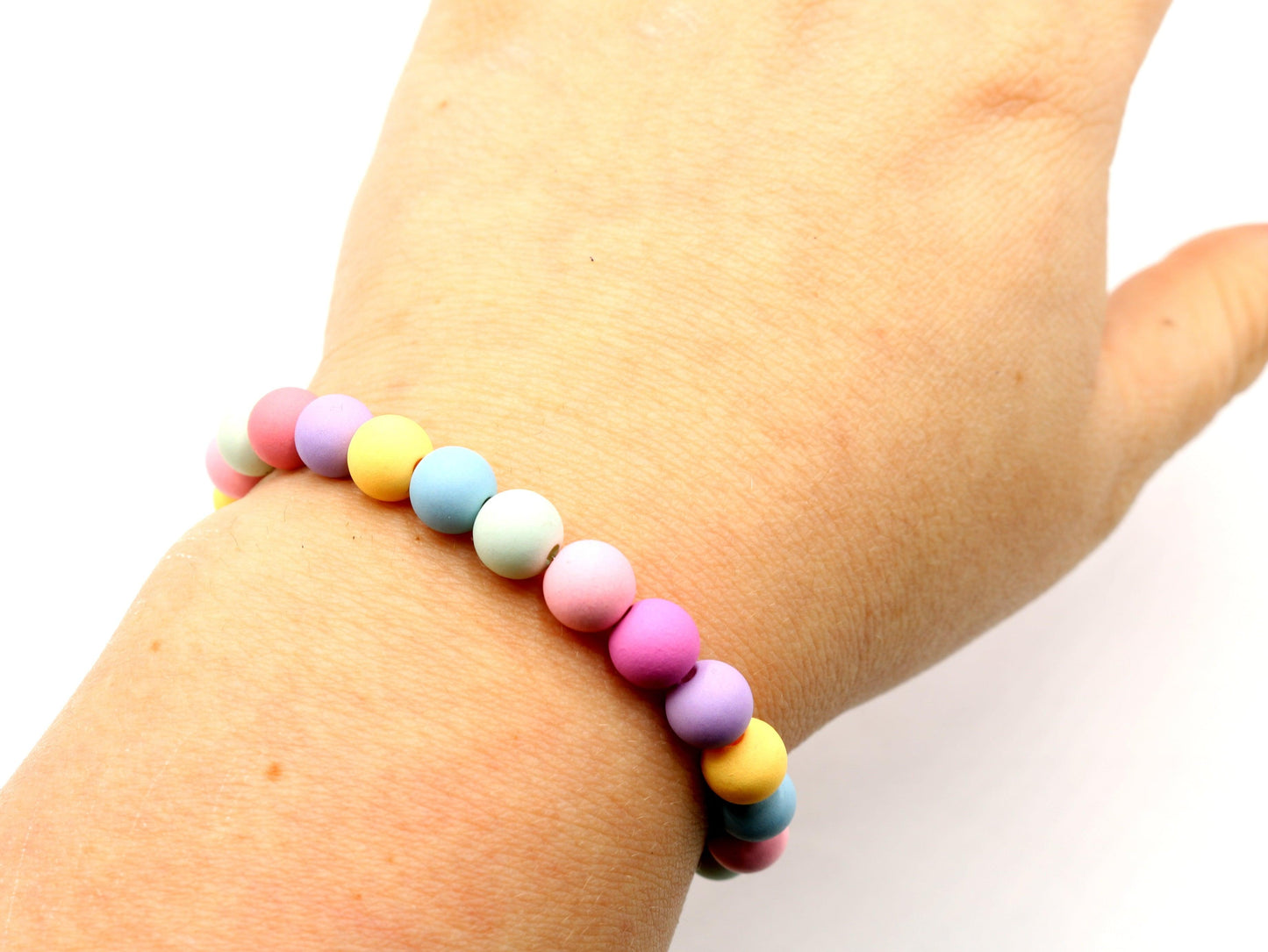 Mixed Matte Easter Spring Pastels Mixed Acrylic Round 8mm Beads Women's Stretch Bracelet Pink Purple Fun - Monkeysmojo