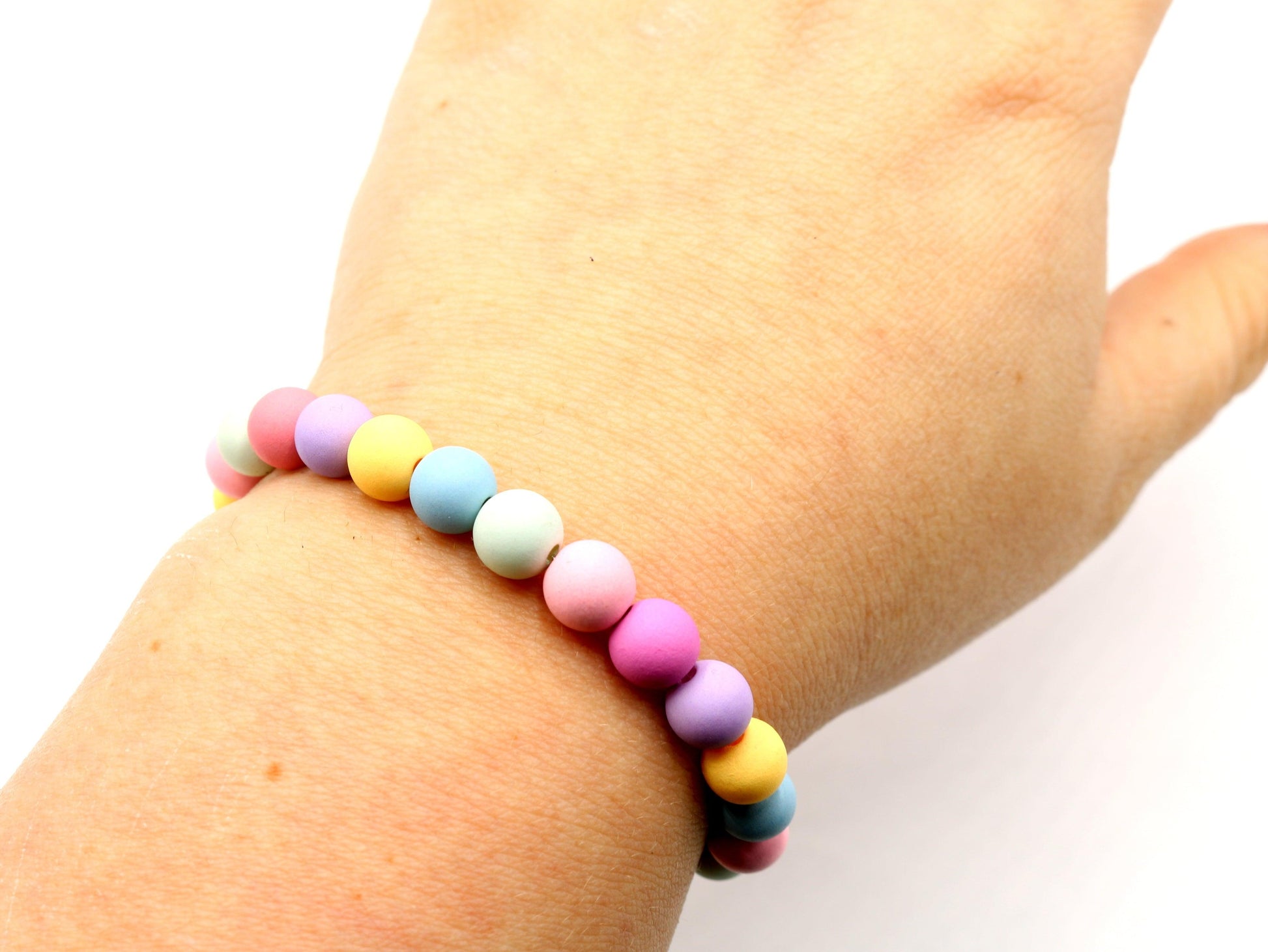 Mixed Matte Easter Spring Pastels Mixed Acrylic Round 8mm Beads Women's Stretch Bracelet Pink Purple Fun - Monkeysmojo