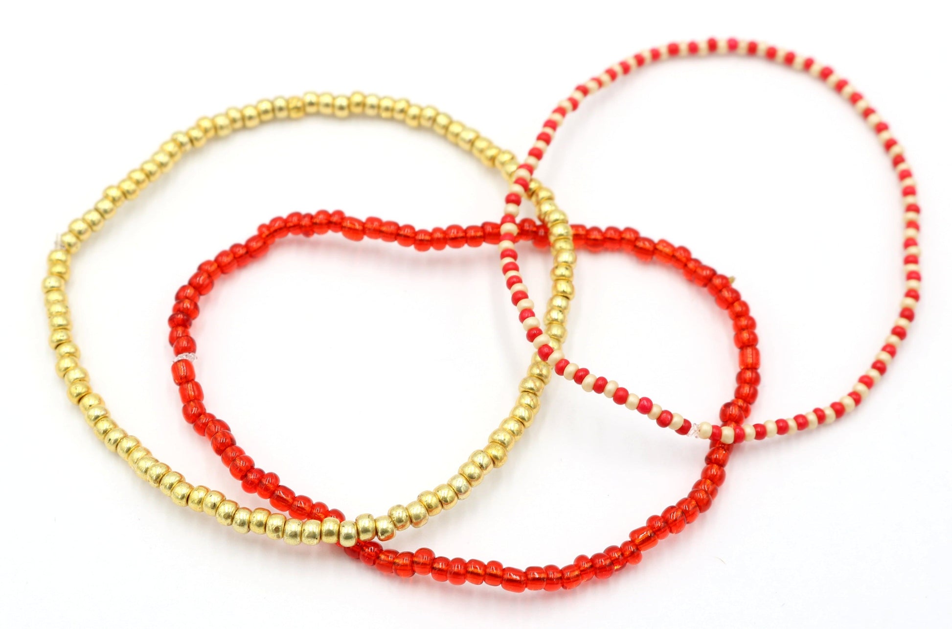 Go Go Griffin Door (Copyright) Fire, Red, and Gold Set of Three Dainty Women's Stretch Bracelets - Monkeysmojo