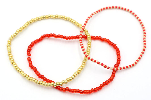 Go Go Griffin Door (Copyright) Fire, Red, and Gold Set of Three Dainty Women's Stretch Bracelets - Monkeysmojo