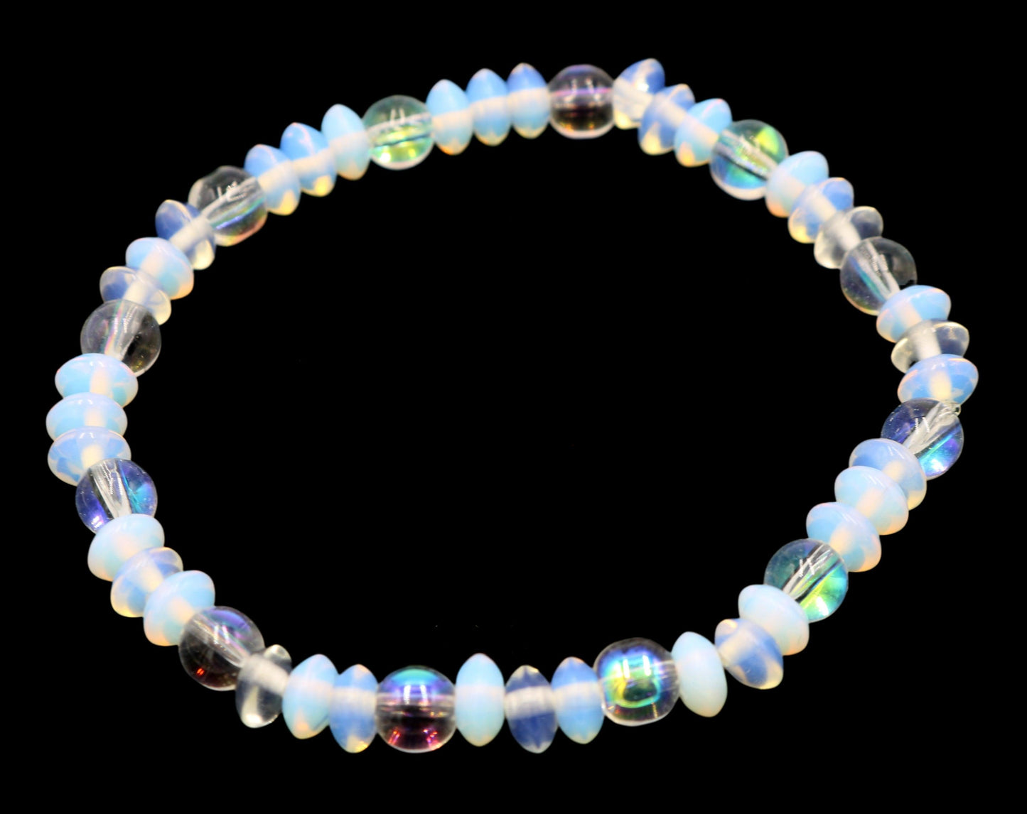 White Opal Rondelle and Iridescent Jasper Women's Natural Energy Stretch Bracelet - Monkeysmojo