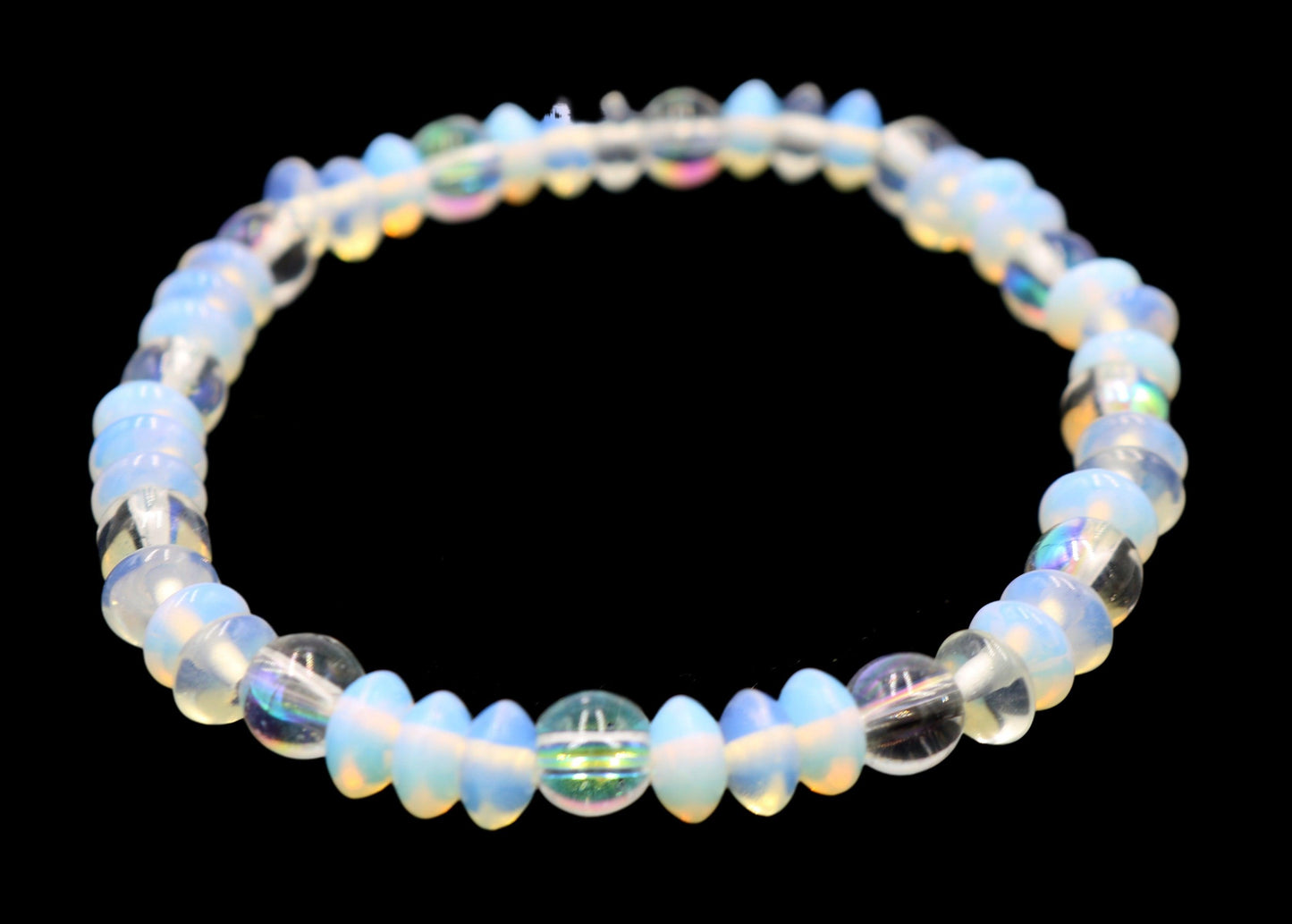 White Opal Rondelle and Iridescent Jasper Women's Natural Energy Stretch Bracelet - Monkeysmojo