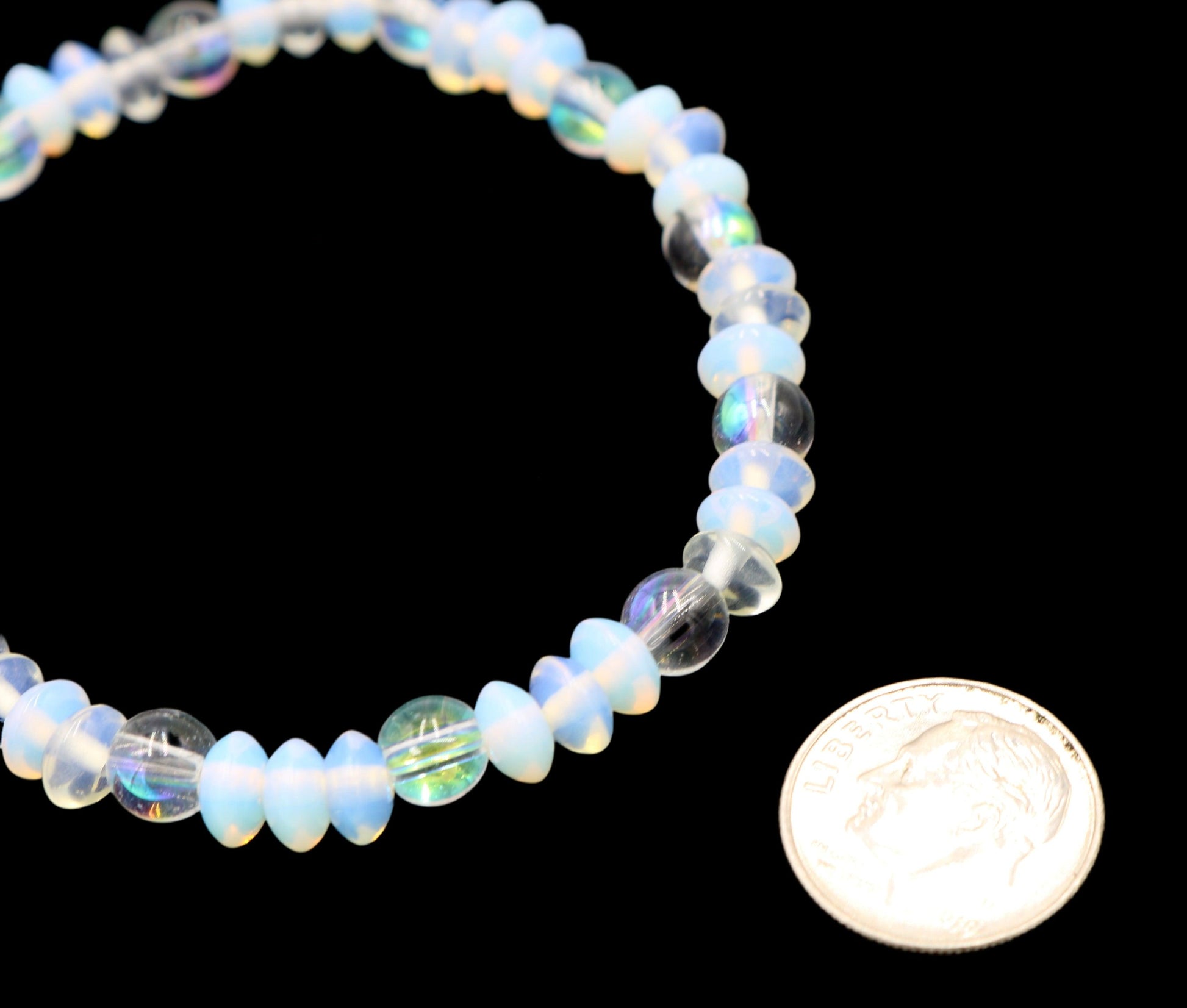 White Opal Rondelle and Iridescent Jasper Women's Natural Energy Stretch Bracelet - Monkeysmojo