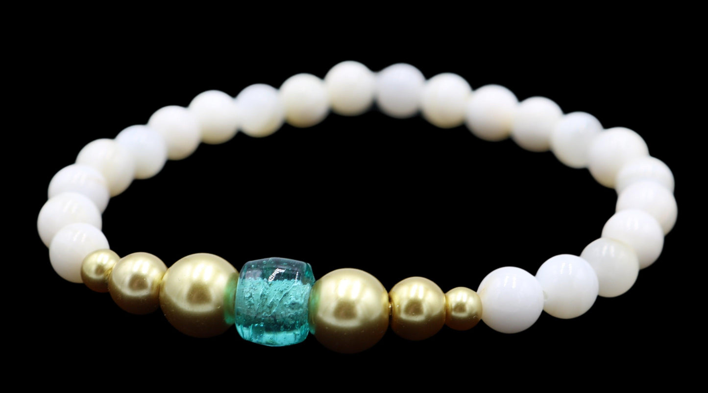 Take Me to An Exotic Instagram Sea - White, Bright Blue, and Yellow Gold Glass Bracelet - Monkeysmojo