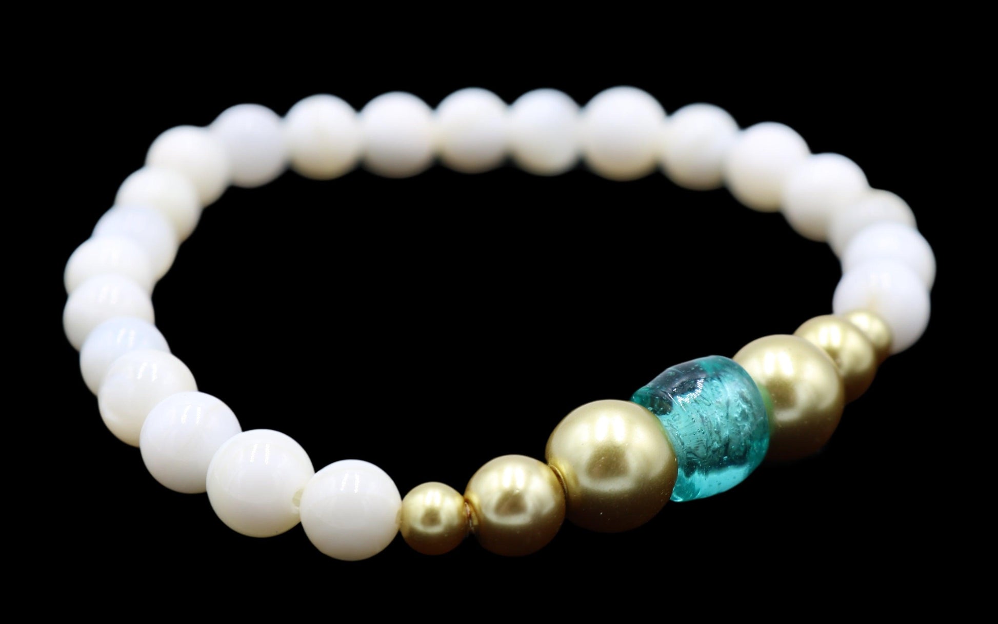 Take Me to An Exotic Instagram Sea - White, Bright Blue, and Yellow Gold Glass Bracelet - Monkeysmojo
