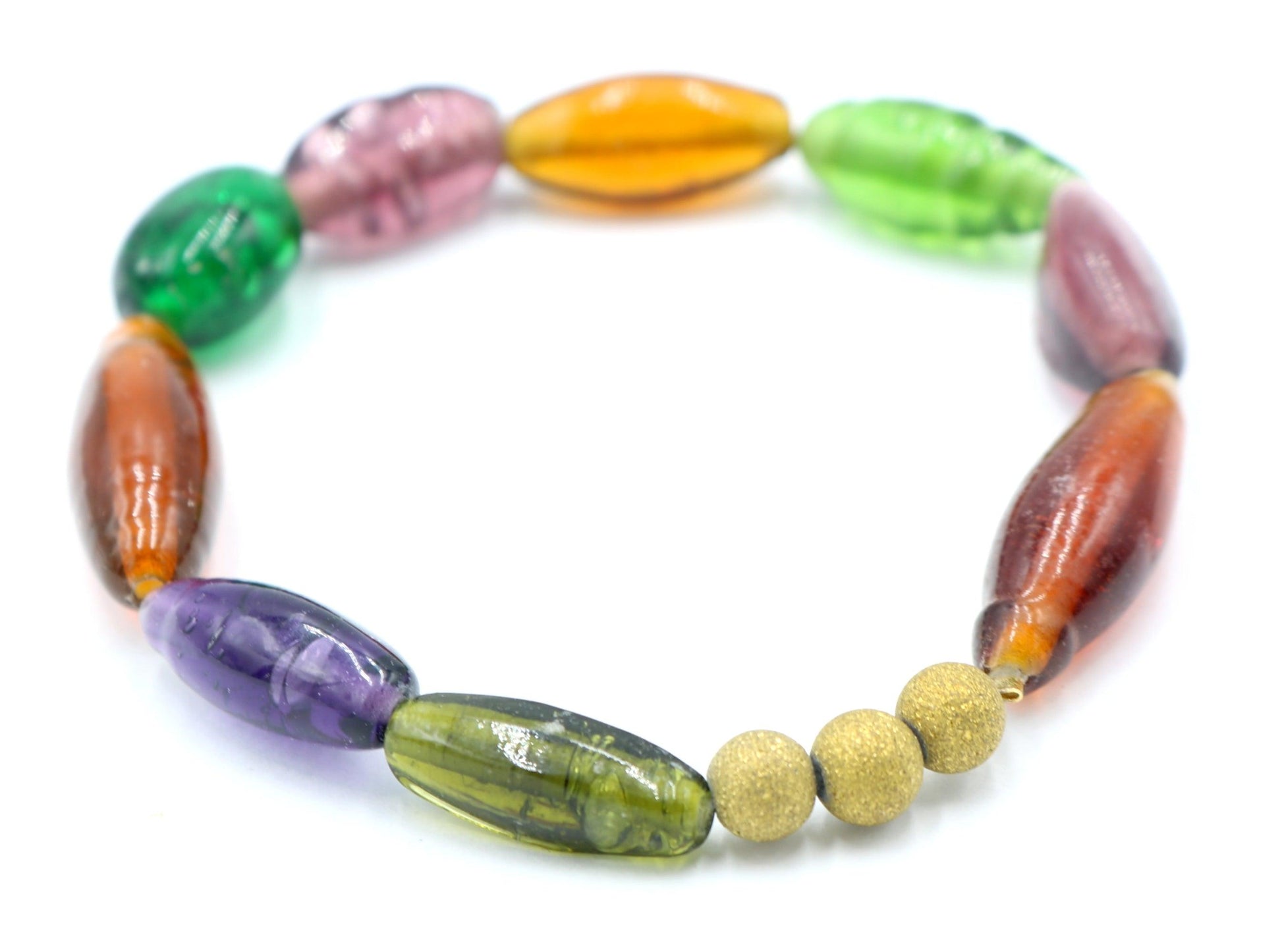 Mardi Gras Stained Glass Inspired NOLA Artisan Glass Bead Stretch Bracelet - Monkeysmojo