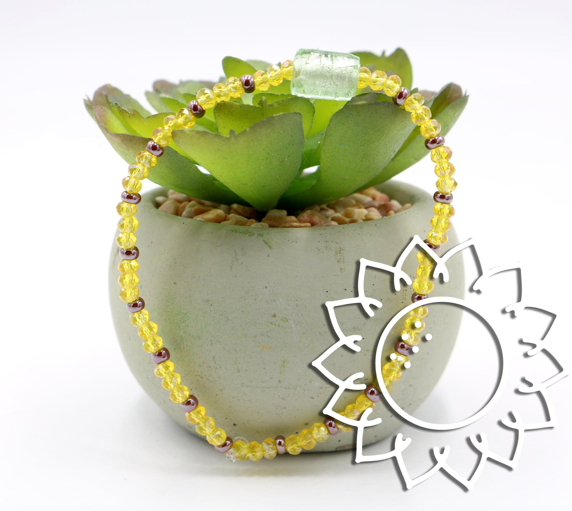 Frosty Light Mint Green Faceted Yellow Glass Beads with Brown Seed Glass Seed Bead Fun Boho Stretch Stack Bracelet Women’s Gift 2022 - Monkeysmojo