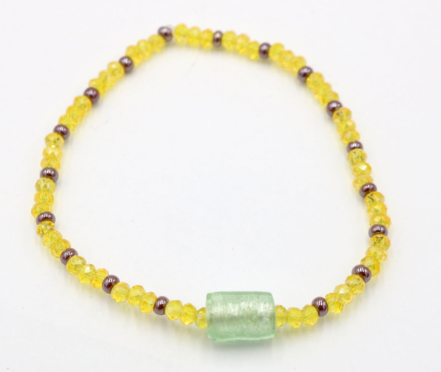 Frosty Light Mint Green Faceted Yellow Glass Beads with Brown Seed Glass Seed Bead Fun Boho Stretch Stack Bracelet Women’s Gift 2022 - Monkeysmojo