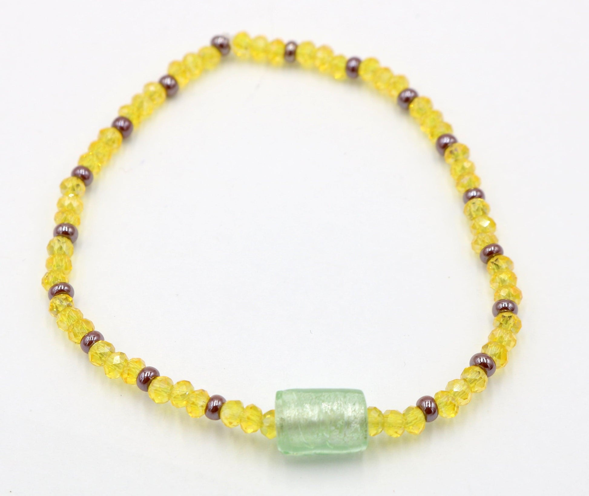 Frosty Light Mint Green Faceted Yellow Glass Beads with Brown Seed Glass Seed Bead Fun Boho Stretch Stack Bracelet Women’s Gift 2022 - Monkeysmojo