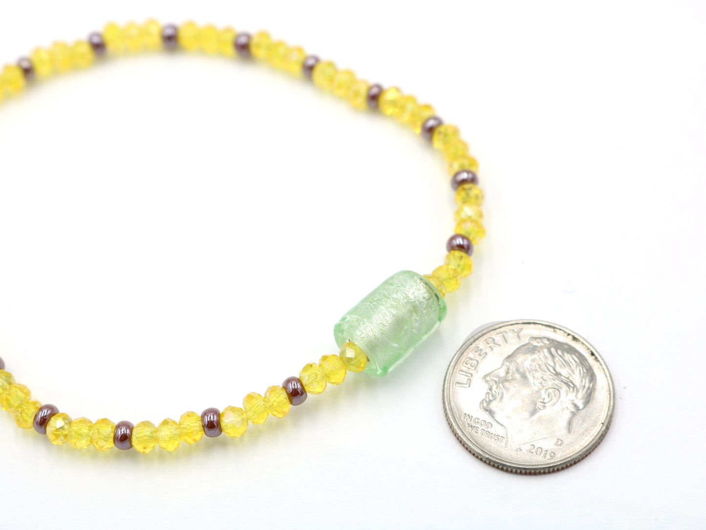 Frosty Light Mint Green Faceted Yellow Glass Beads with Brown Seed Glass Seed Bead Fun Boho Stretch Stack Bracelet Women’s Gift 2022 - Monkeysmojo