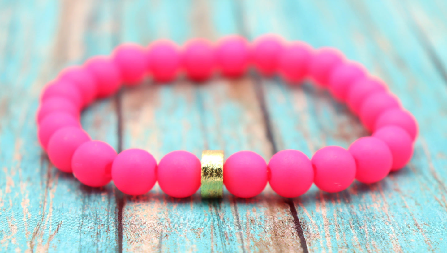 Hot Pink and Golden Sass Women's Yellow Gold and Hot Pink Beaded Stretch Bracelet by Monkey's Mojo