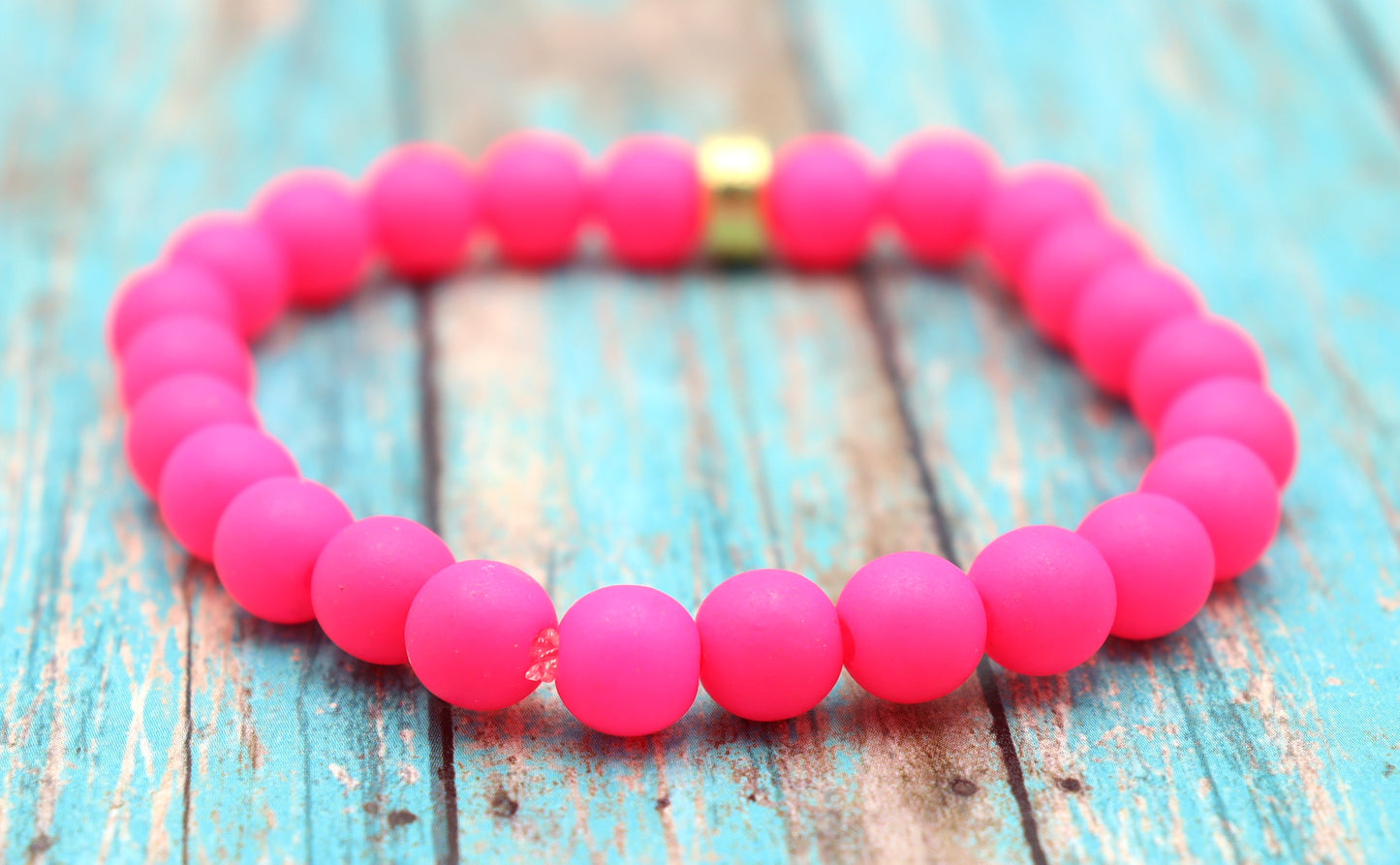 Hot Pink and Golden Sass Women's Yellow Gold and Hot Pink Beaded Stretch Bracelet by Monkey's Mojo