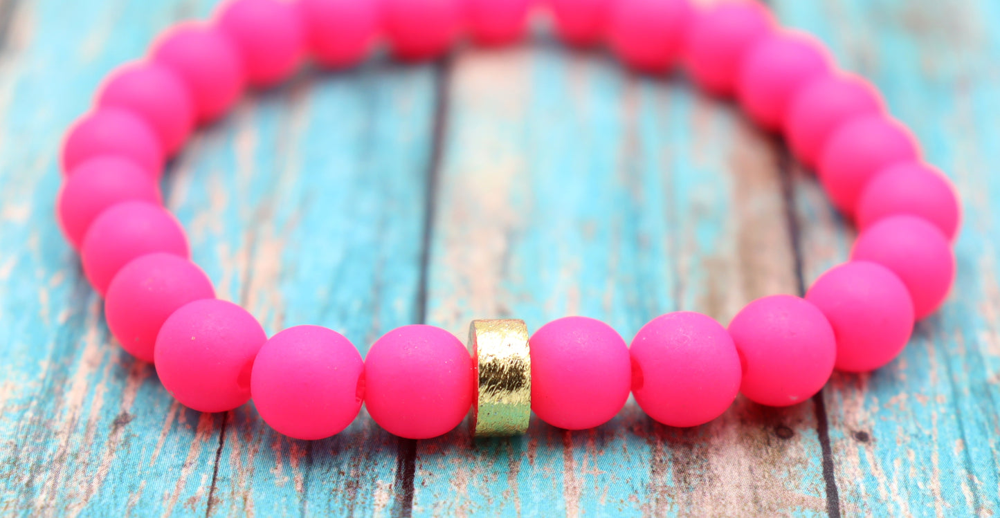 Hot Pink and Golden Sass Women's Yellow Gold and Hot Pink Beaded Stretch Bracelet by Monkey's Mojo