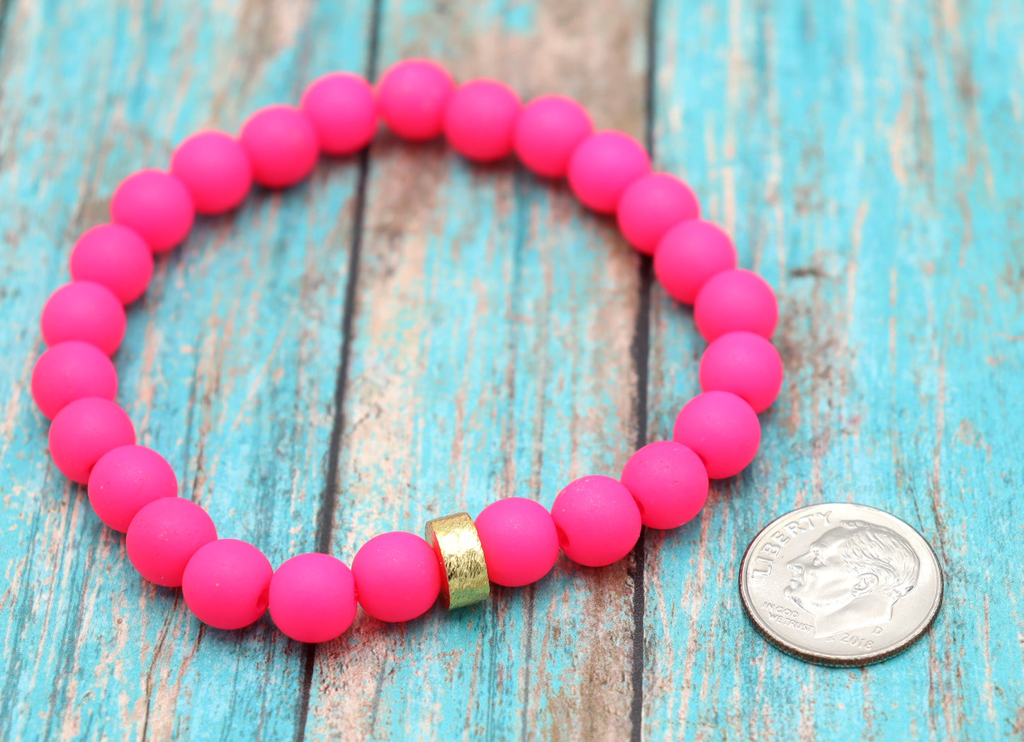 Hot Pink and Golden Sass Women's Yellow Gold and Hot Pink Beaded Stretch Bracelet by Monkey's Mojo