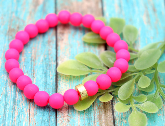 Hot Pink and Golden Sass Women's Yellow Gold and Hot Pink Beaded Stretch Bracelet by Monkey's Mojo