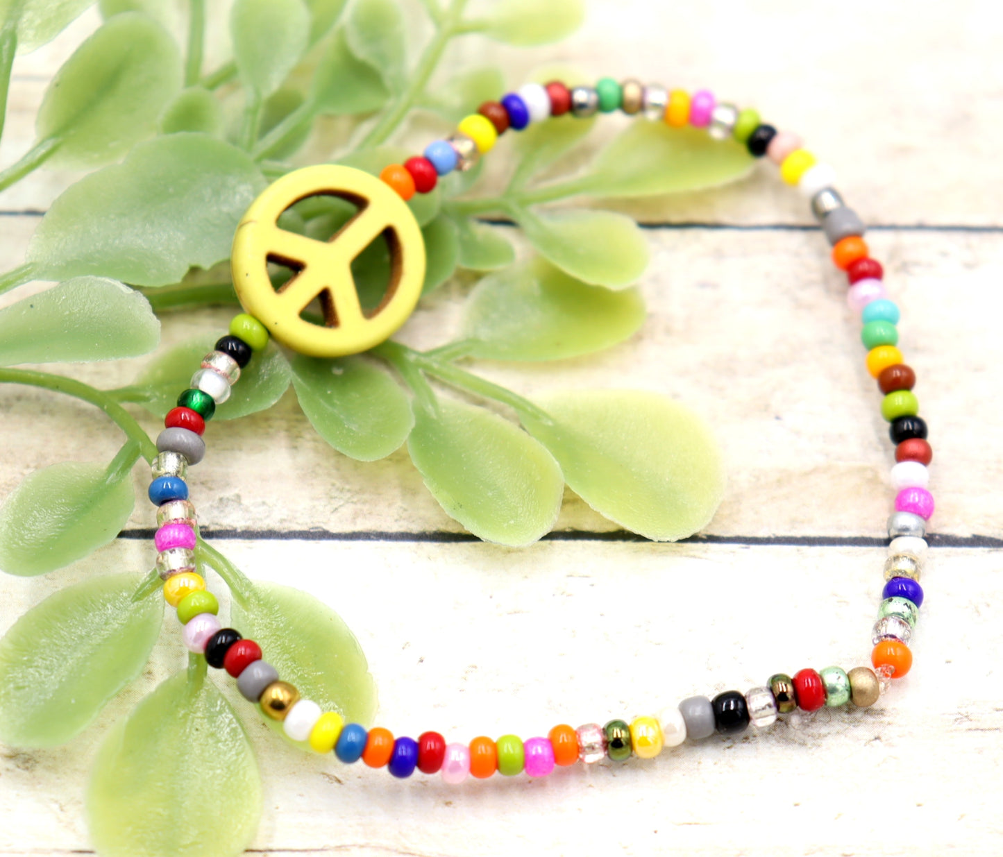 Holler For Howlite Yellow Joy and Peace Be to You Assorted Seed Bead Glass Bracelet by Monkey's Mojo