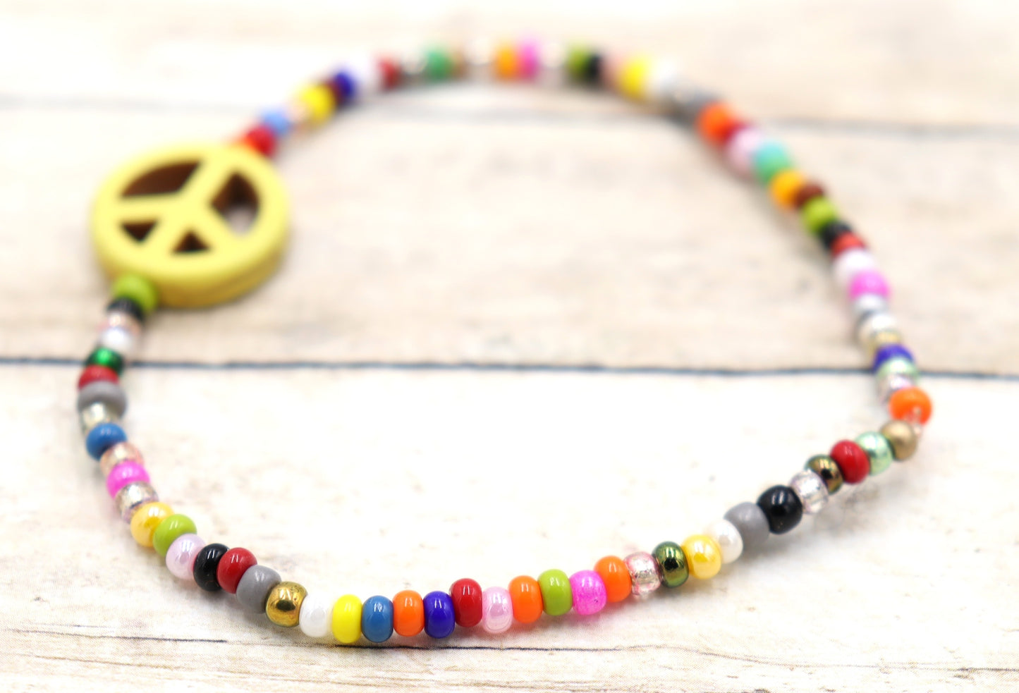 Holler For Howlite Yellow Joy and Peace Be to You Assorted Seed Bead Glass Bracelet by Monkey's Mojo