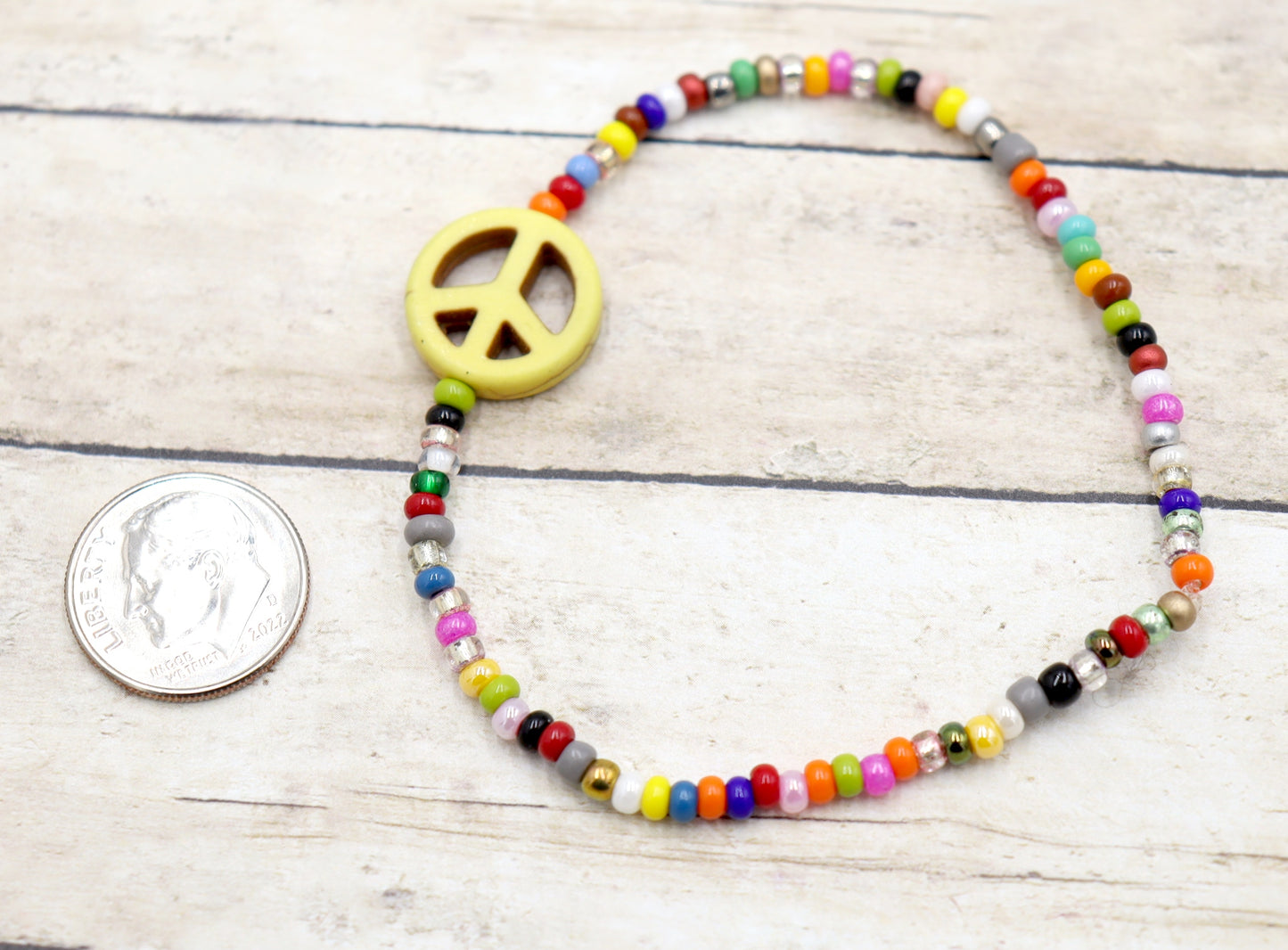 Holler For Howlite Yellow Joy and Peace Be to You Assorted Seed Bead Glass Bracelet by Monkey's Mojo