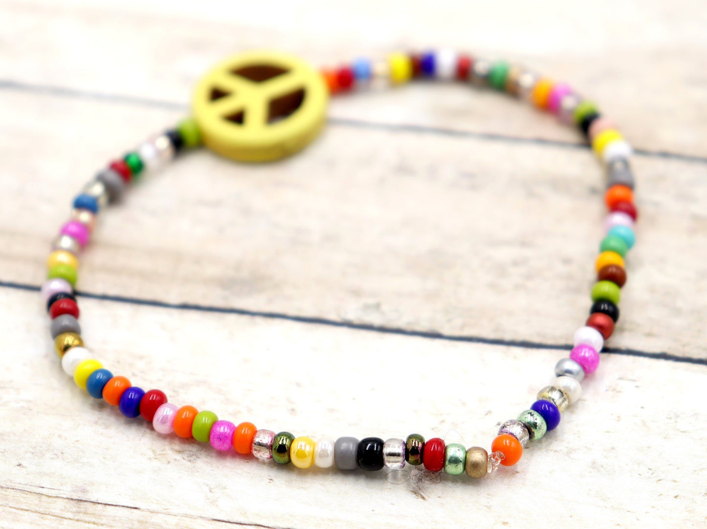 Holler For Howlite Yellow Joy and Peace Be to You Assorted Seed Bead Glass Bracelet by Monkey's Mojo