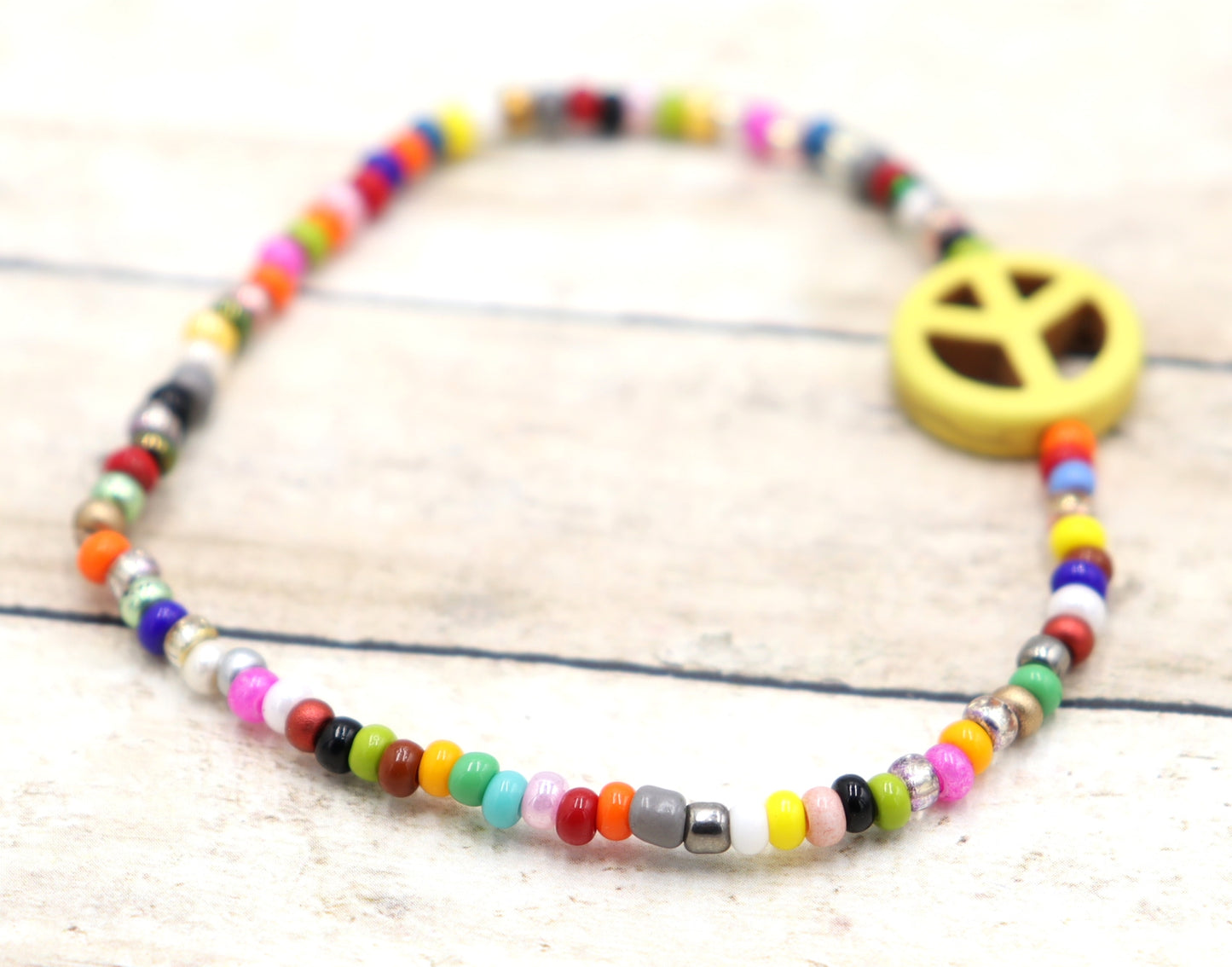 Holler For Howlite Yellow Joy and Peace Be to You Assorted Seed Bead Glass Bracelet by Monkey's Mojo