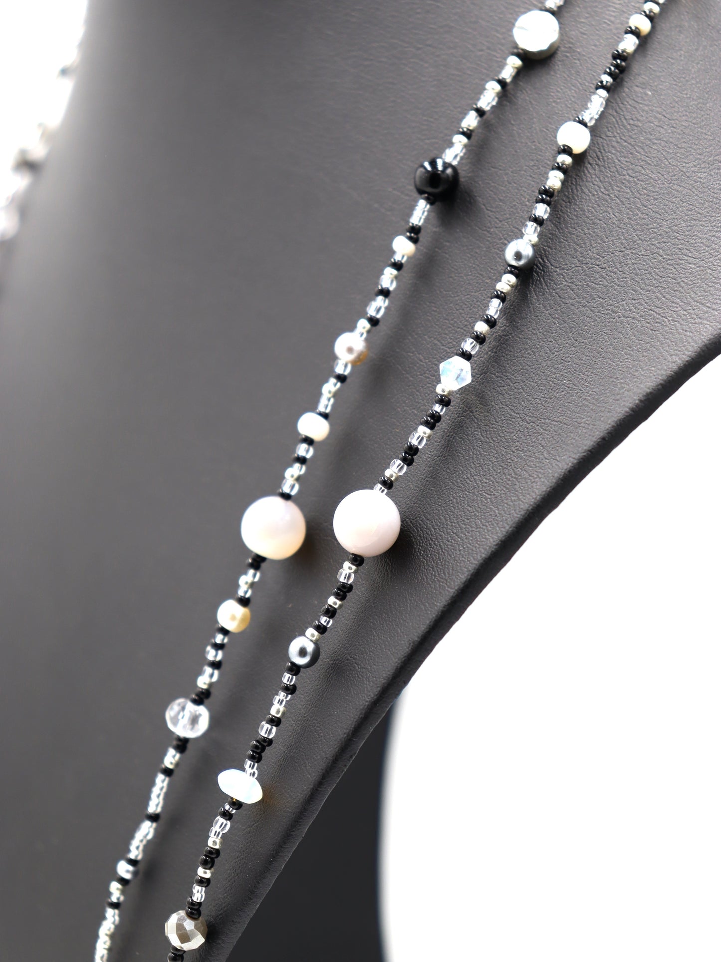 Monochromatic Magic Black, White, and Silver 70” Long Wrap Necklace by Monkey’s Mojo