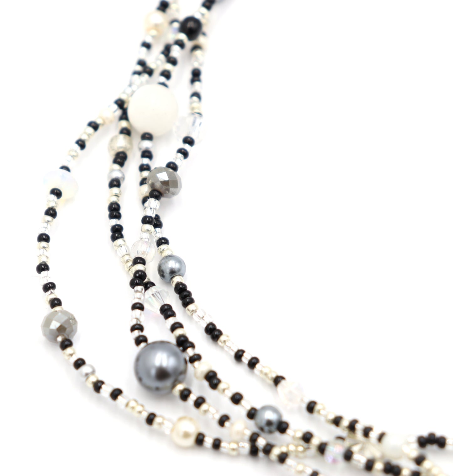 Monochromatic Magic Black, White, and Silver 70” Long Wrap Necklace by Monkey’s Mojo