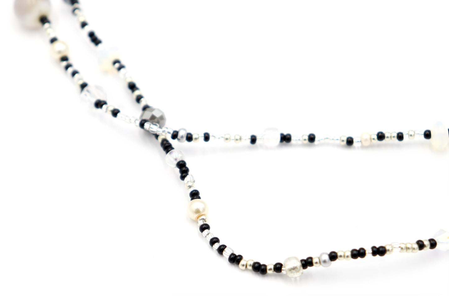 Monochromatic Magic Black, White, and Silver 70” Long Wrap Necklace by Monkey’s Mojo