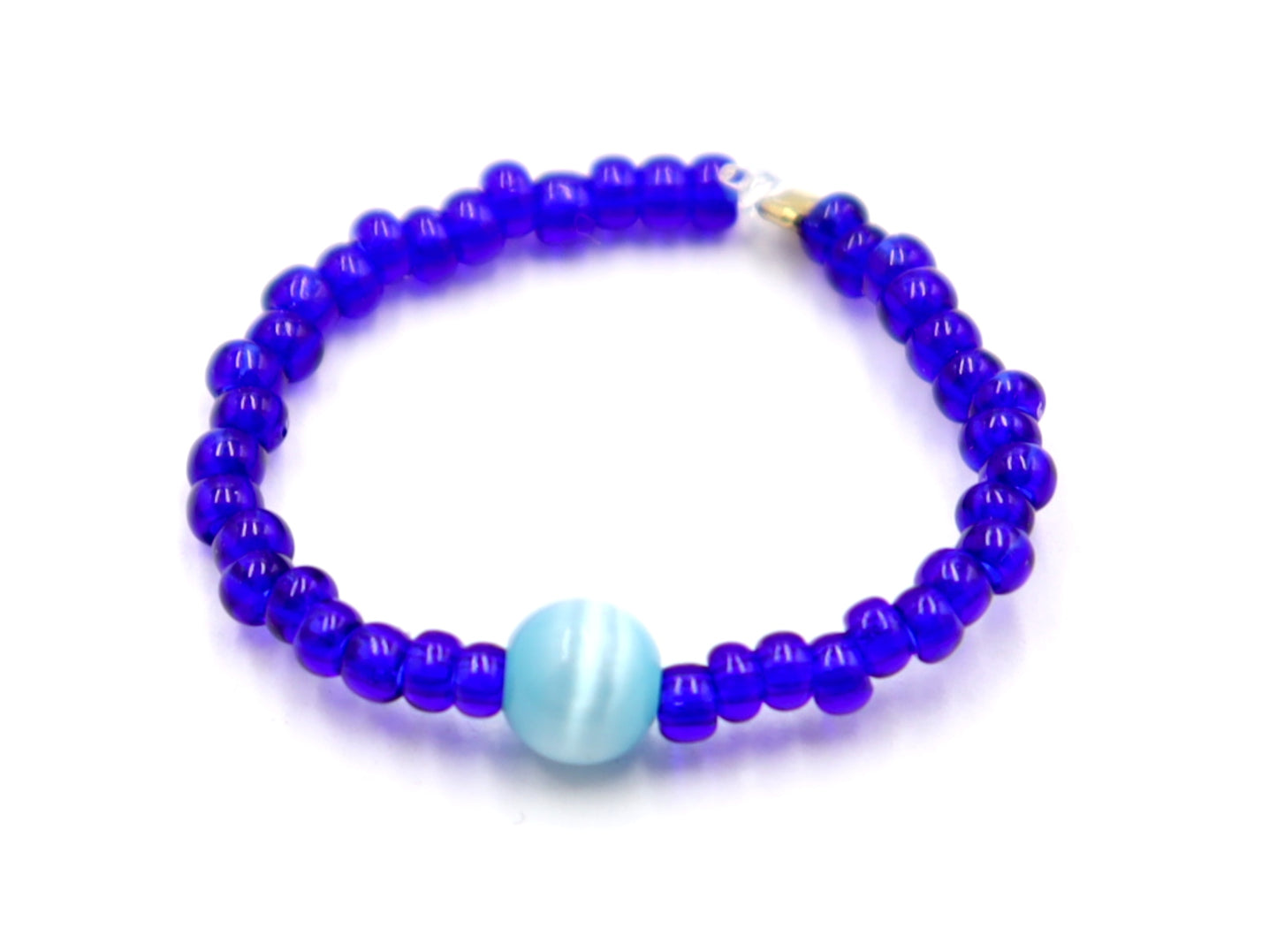 Cat's Eye On the Price - Synthetic Cat's Eye and Blue Glass Bead Stretch Ring by Monkey's Mojo