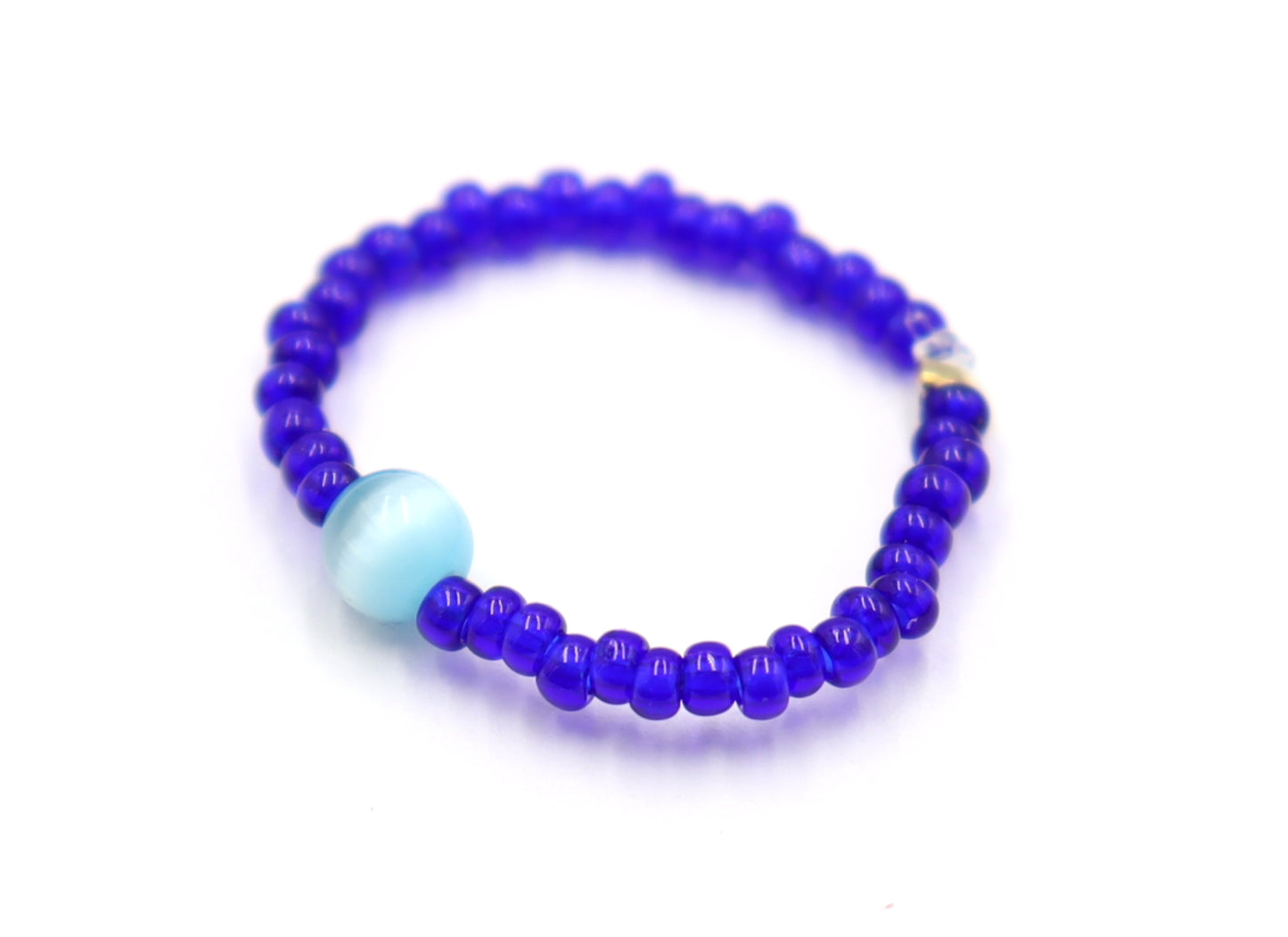 Cat's Eye On the Price - Synthetic Cat's Eye and Blue Glass Bead Stretch Ring by Monkey's Mojo