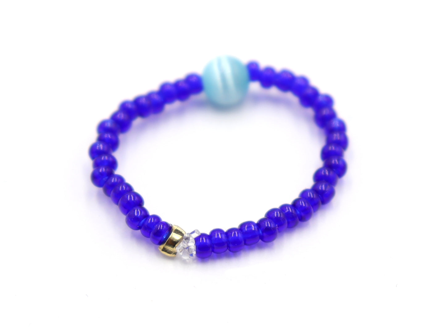 Cat's Eye On the Price - Synthetic Cat's Eye and Blue Glass Bead Stretch Ring by Monkey's Mojo