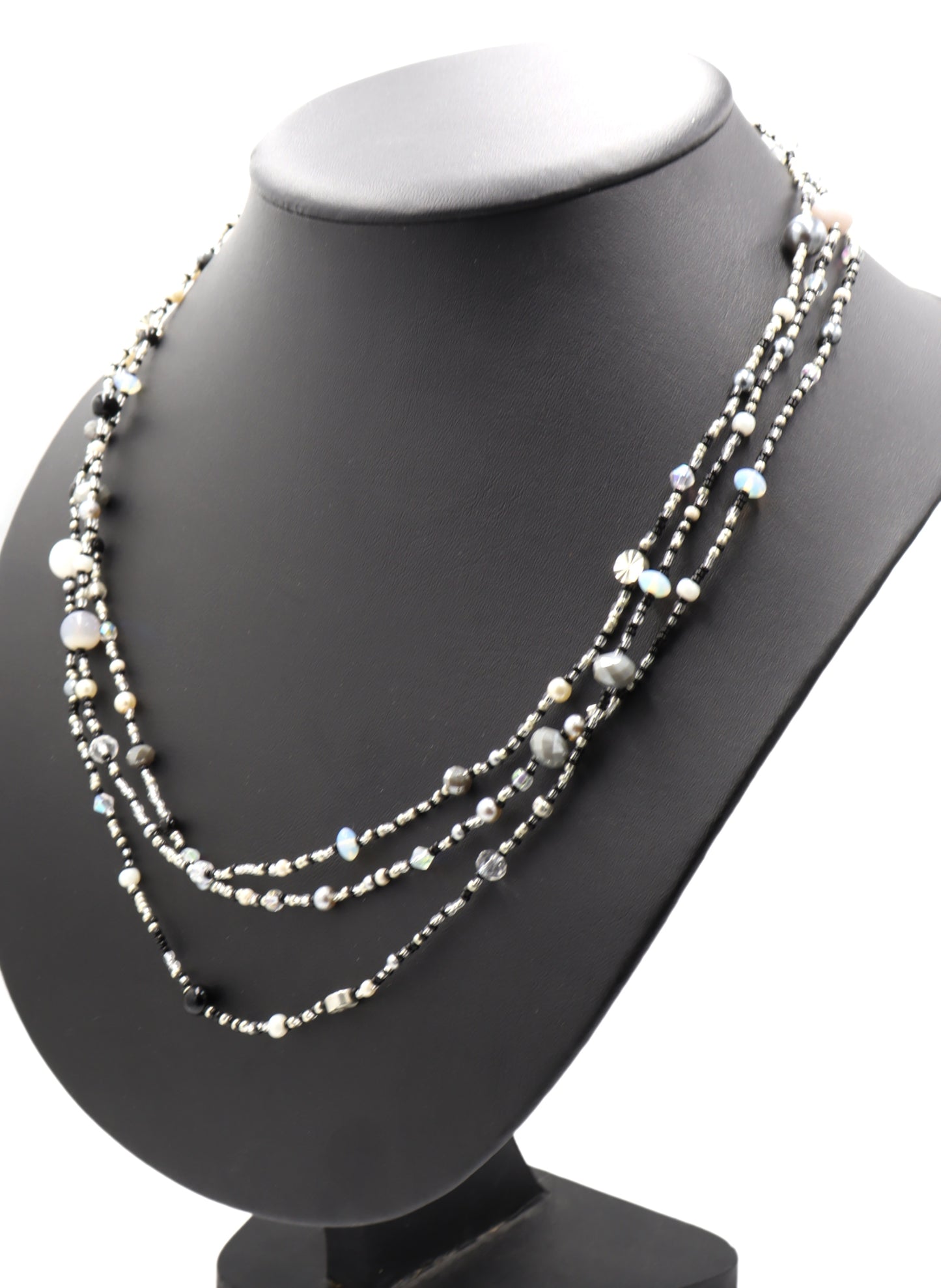 Monochromatic Magic Black, White, and Silver 70” Long Wrap Necklace by Monkey’s Mojo