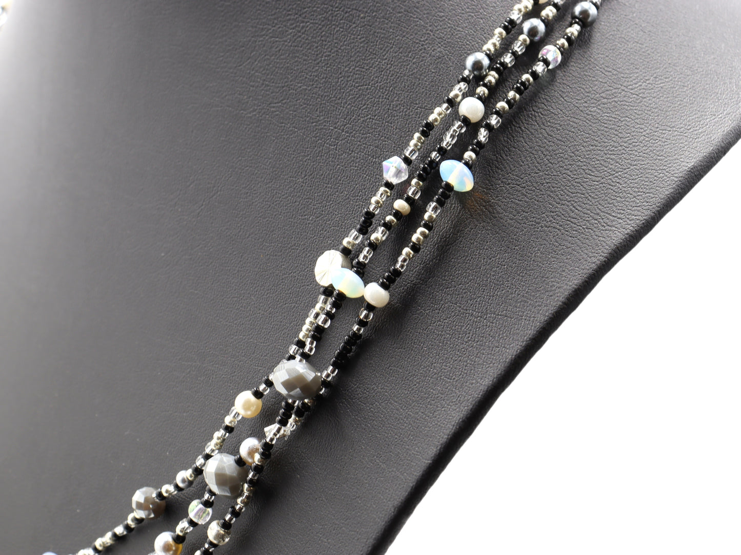 Monochromatic Magic Black, White, and Silver 70” Long Wrap Necklace by Monkey’s Mojo