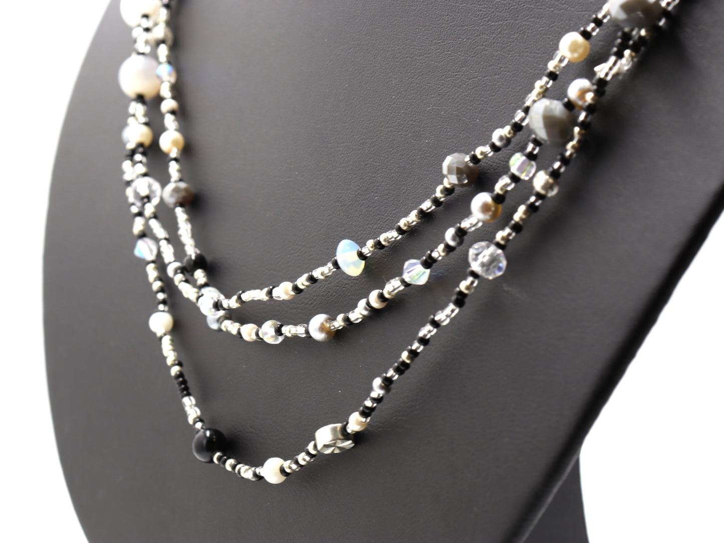 Monochromatic Magic Black, White, and Silver 70” Long Wrap Necklace by Monkey’s Mojo