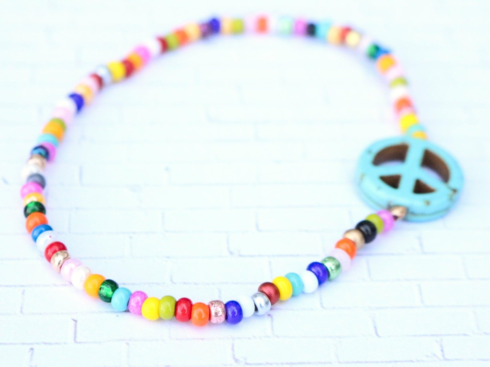 Holler For Howlite Turquoise Blue Peace Be to You Assorted Seed Bead Glass Bracelet - Monkeysmojo