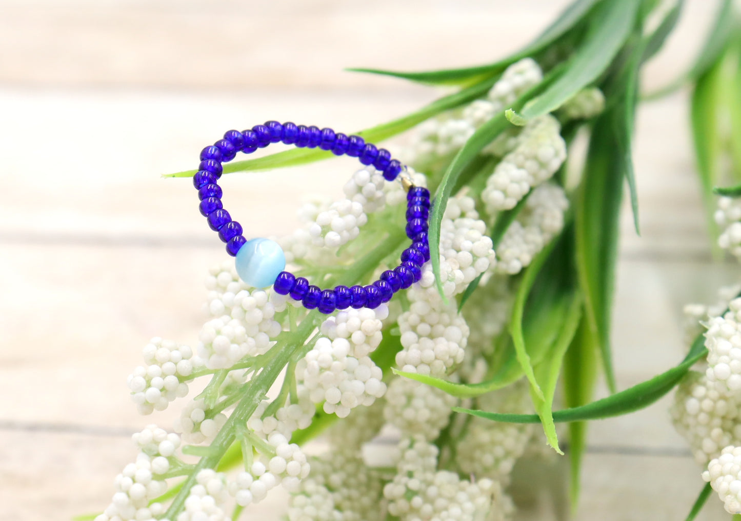 Cat's Eye On the Price - Synthetic Cat's Eye and Blue Glass Bead Stretch Ring by Monkey's Mojo