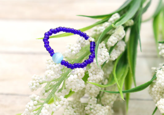 Cat's Eye On the Price - Synthetic Cat's Eye and Blue Glass Bead Stretch Ring by Monkey's Mojo