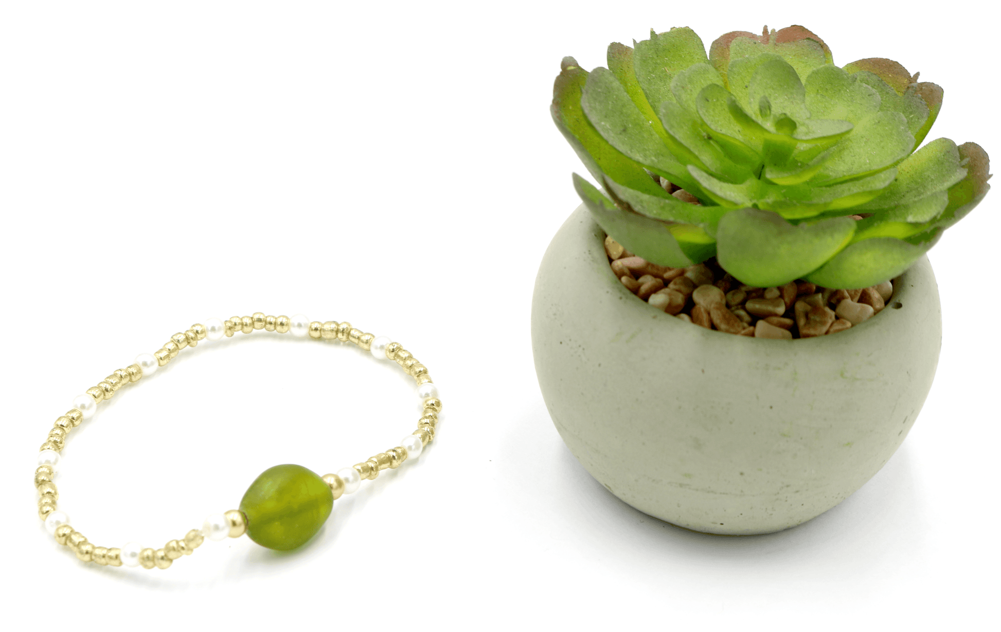 Women's White Pearl Yellow Gold and Green Glass Bracelet - Irish Collection - Monkeysmojo