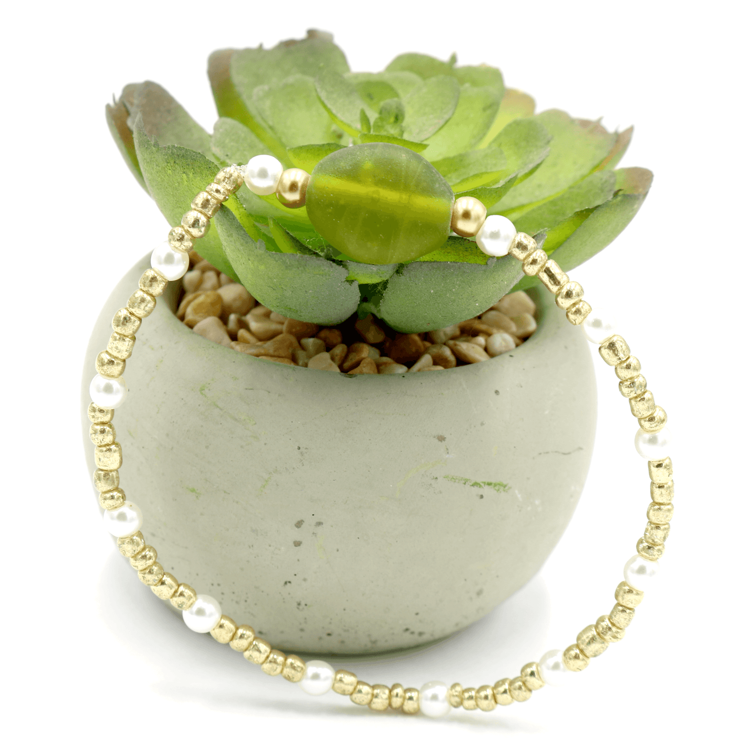 Women's White Pearl Yellow Gold and Green Glass Bracelet - Irish Collection - Monkeysmojo