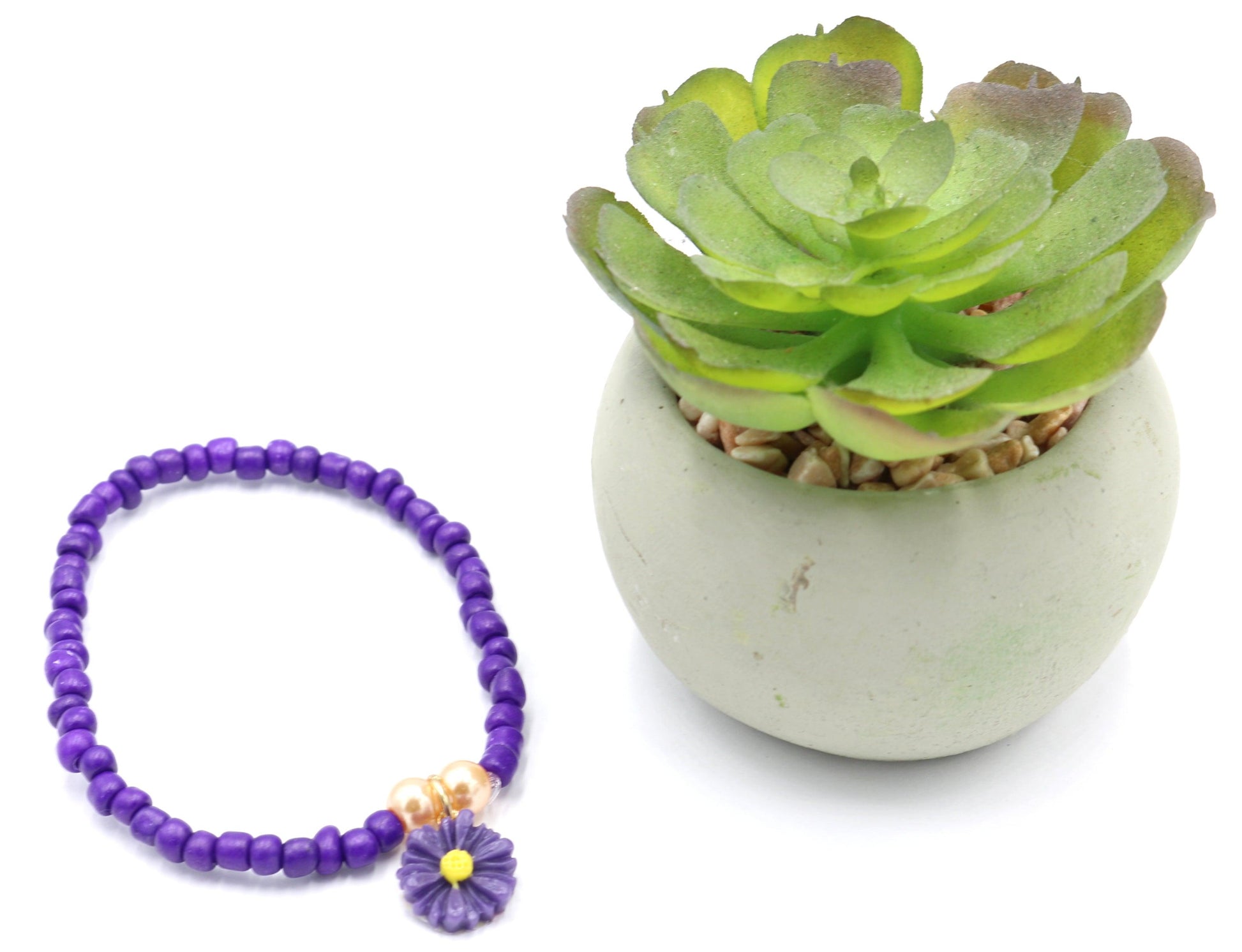 Spring Flower Bold Purple Daisy Flower Stretch Women's Glass Bead Bracelet - Monkeysmojo