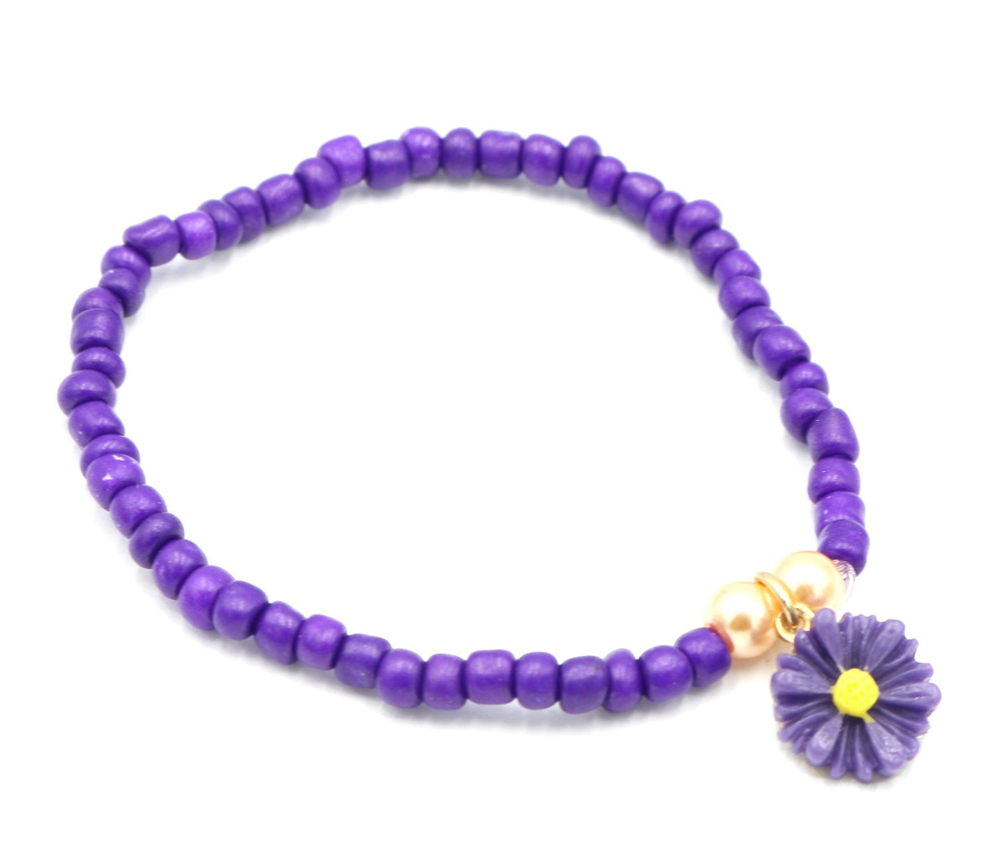 Spring Flower Bold Purple Daisy Flower Stretch Women's Glass Bead Bracelet - Monkeysmojo