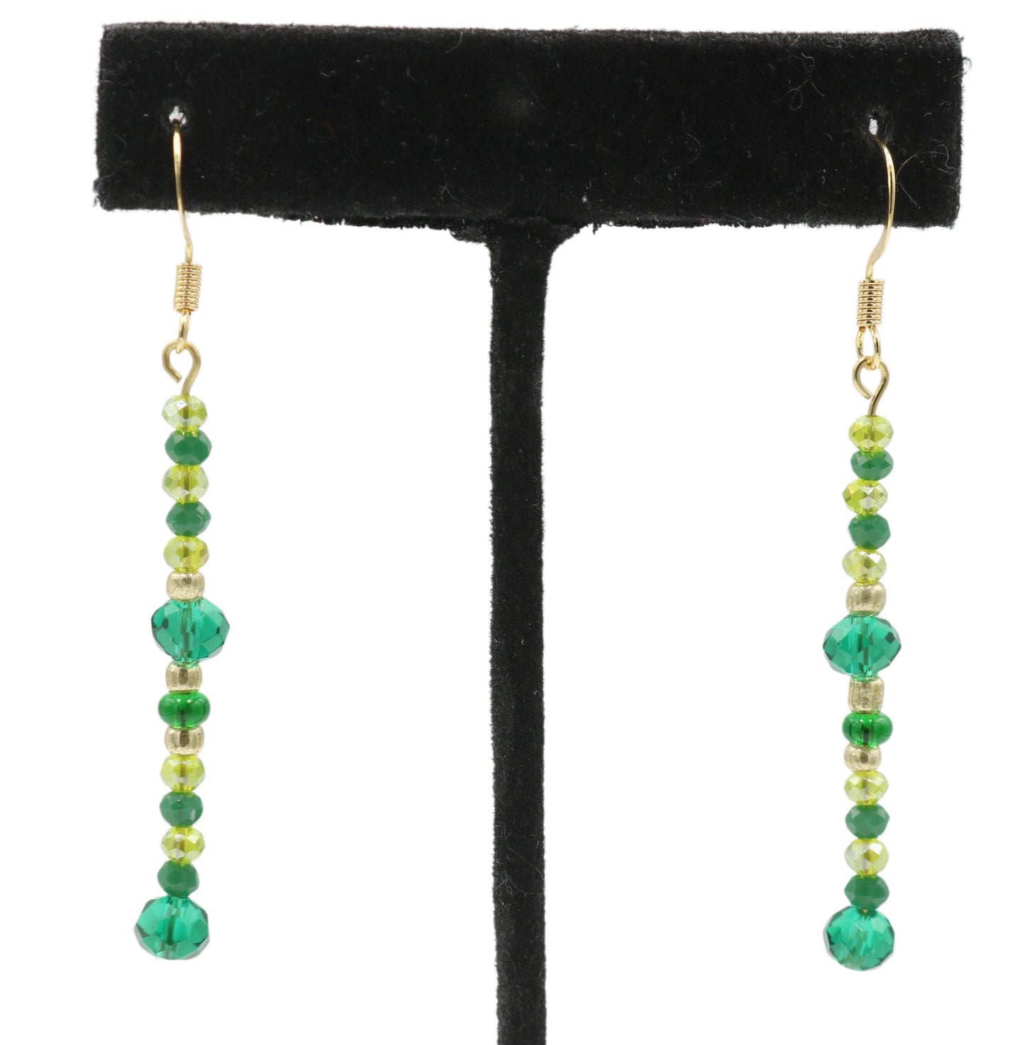 Faceted Bright & Dark Green Dangle Yellow Gold Tone Earrings - Monkeysmojo